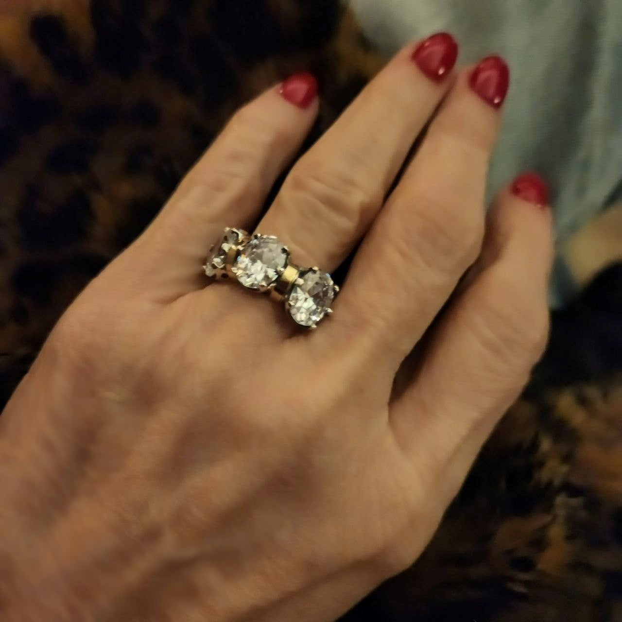 "Beatriz" Sterling silver, Gold, Zirconia North-South Trio ring.