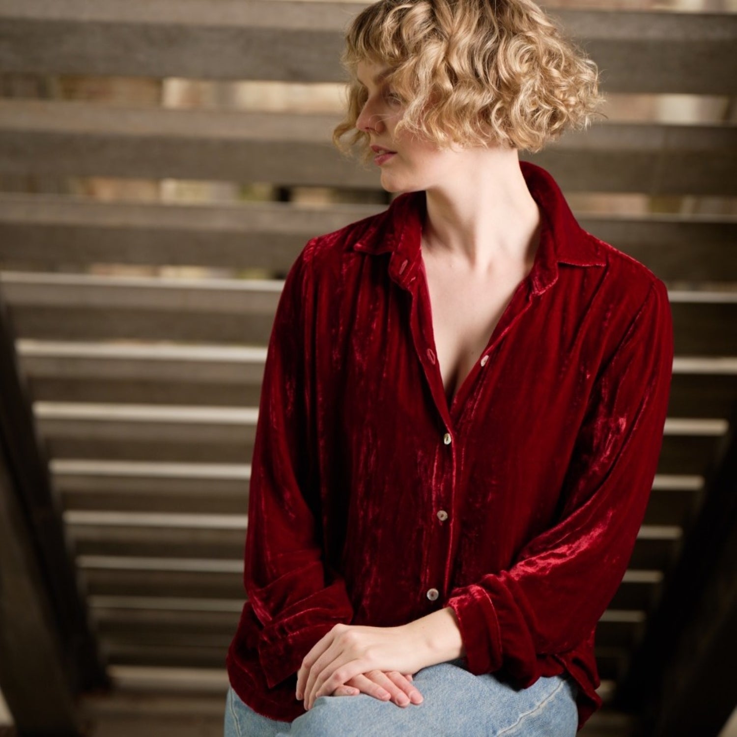 Cranberry Silk Velvet Shirt