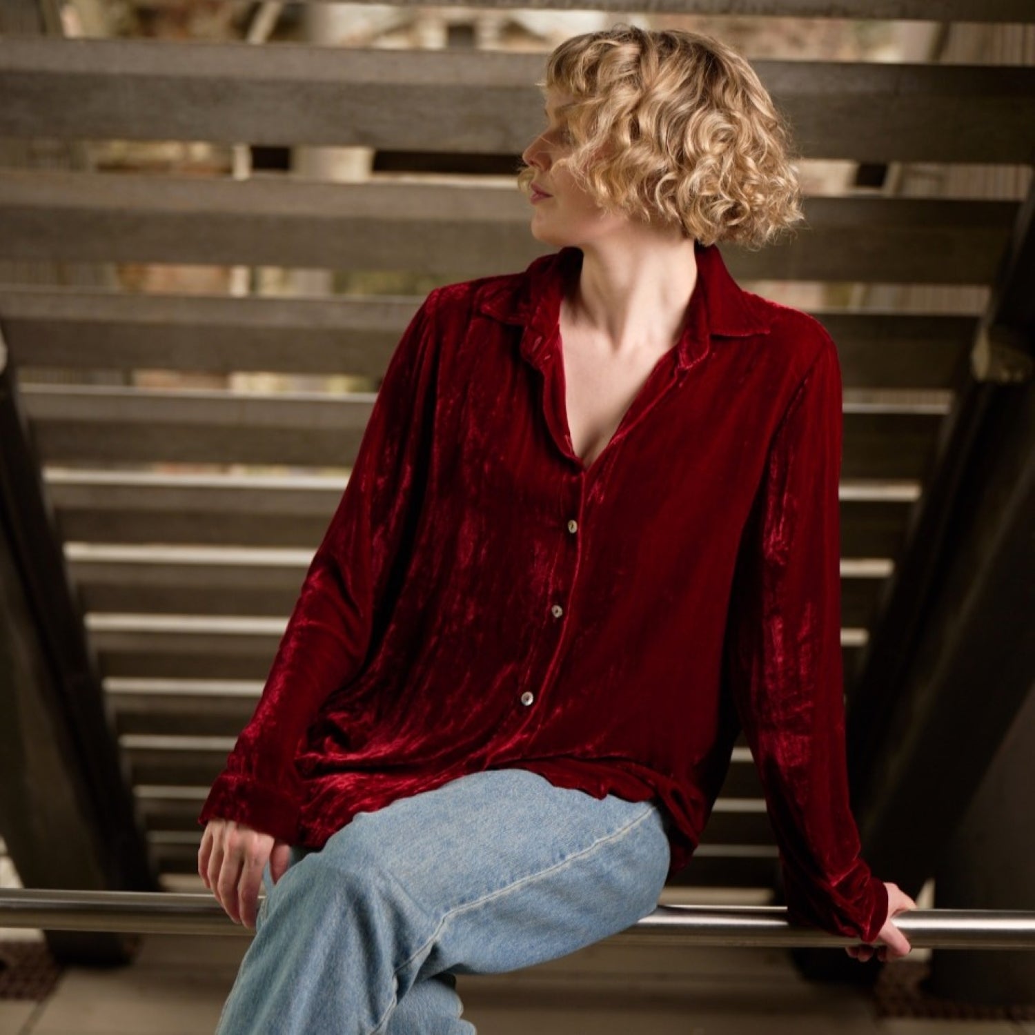 Cranberry Silk Velvet Shirt