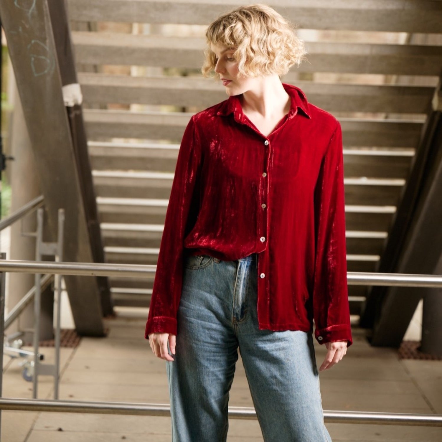 Cranberry Silk Velvet Shirt