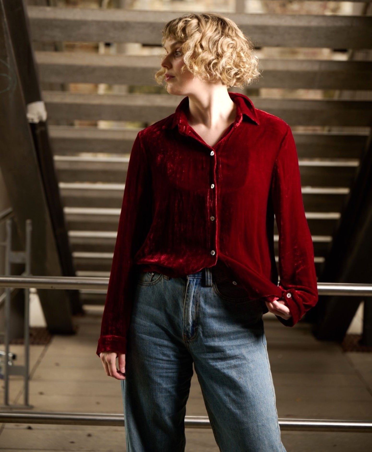 Cranberry Silk Velvet Shirt