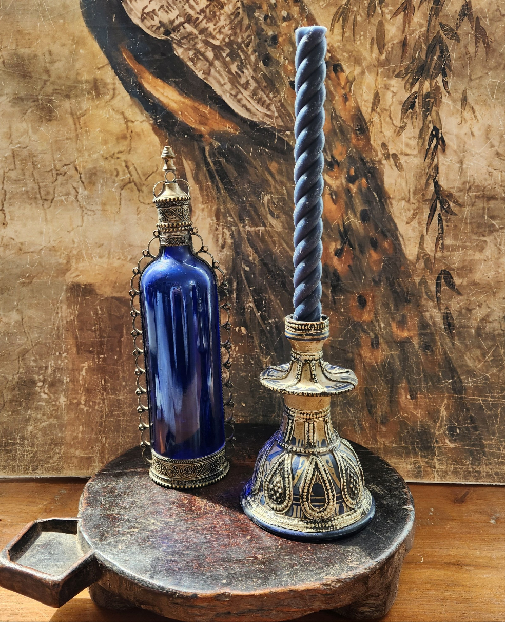 Vintage Moroccan Cobalt Blue Glass bottle