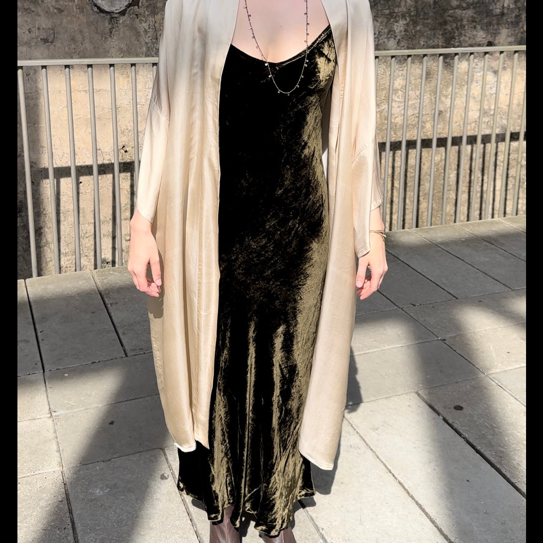 Silk Velvet Slip Dress - Chocolate/Olive