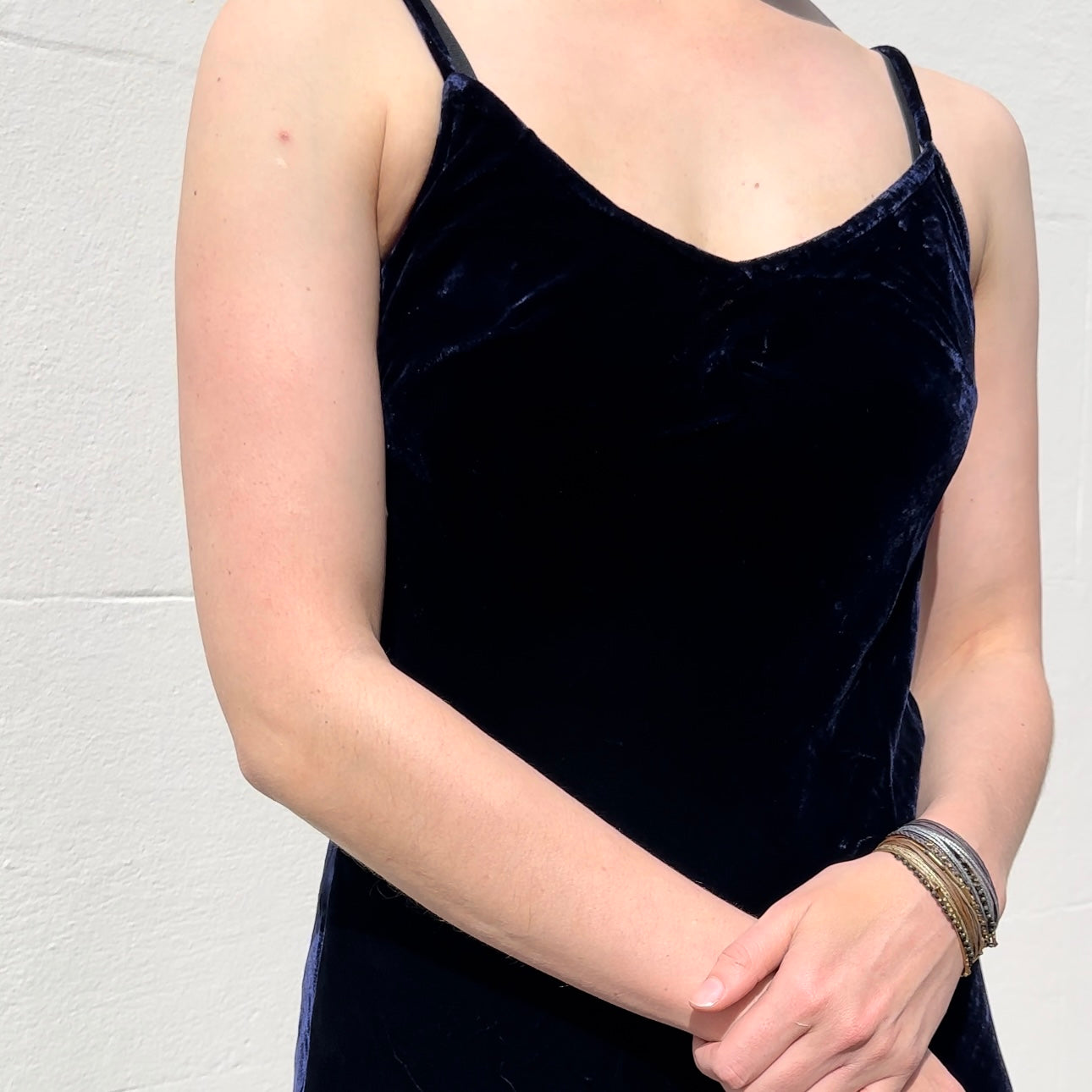 Silk Velvet Slip Dress - Midnight Blue