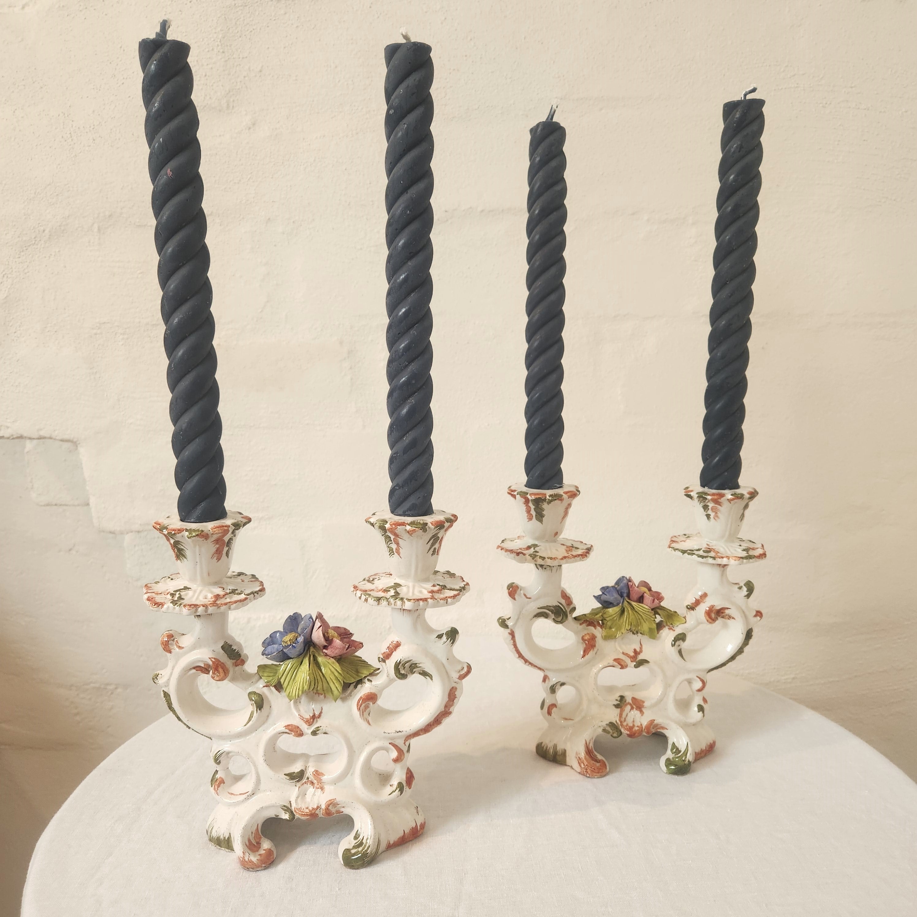 Vintage Italian Capodimonte Style Ceramic Candelabra Pair