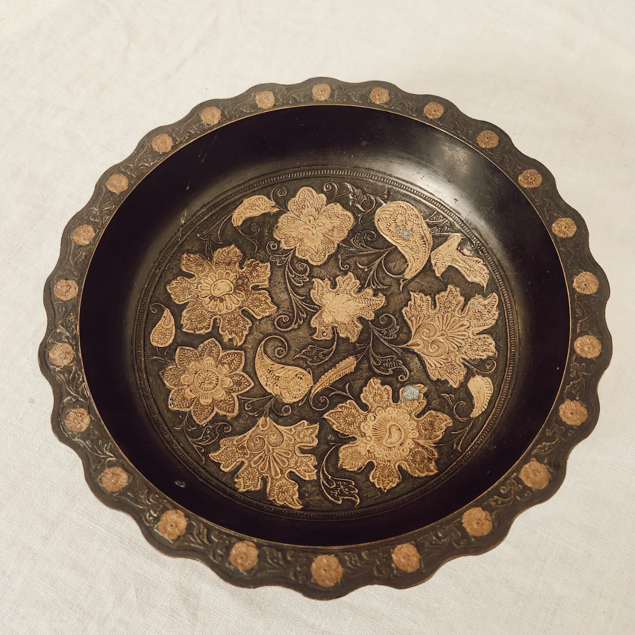 Etched Oriental Metal Dish