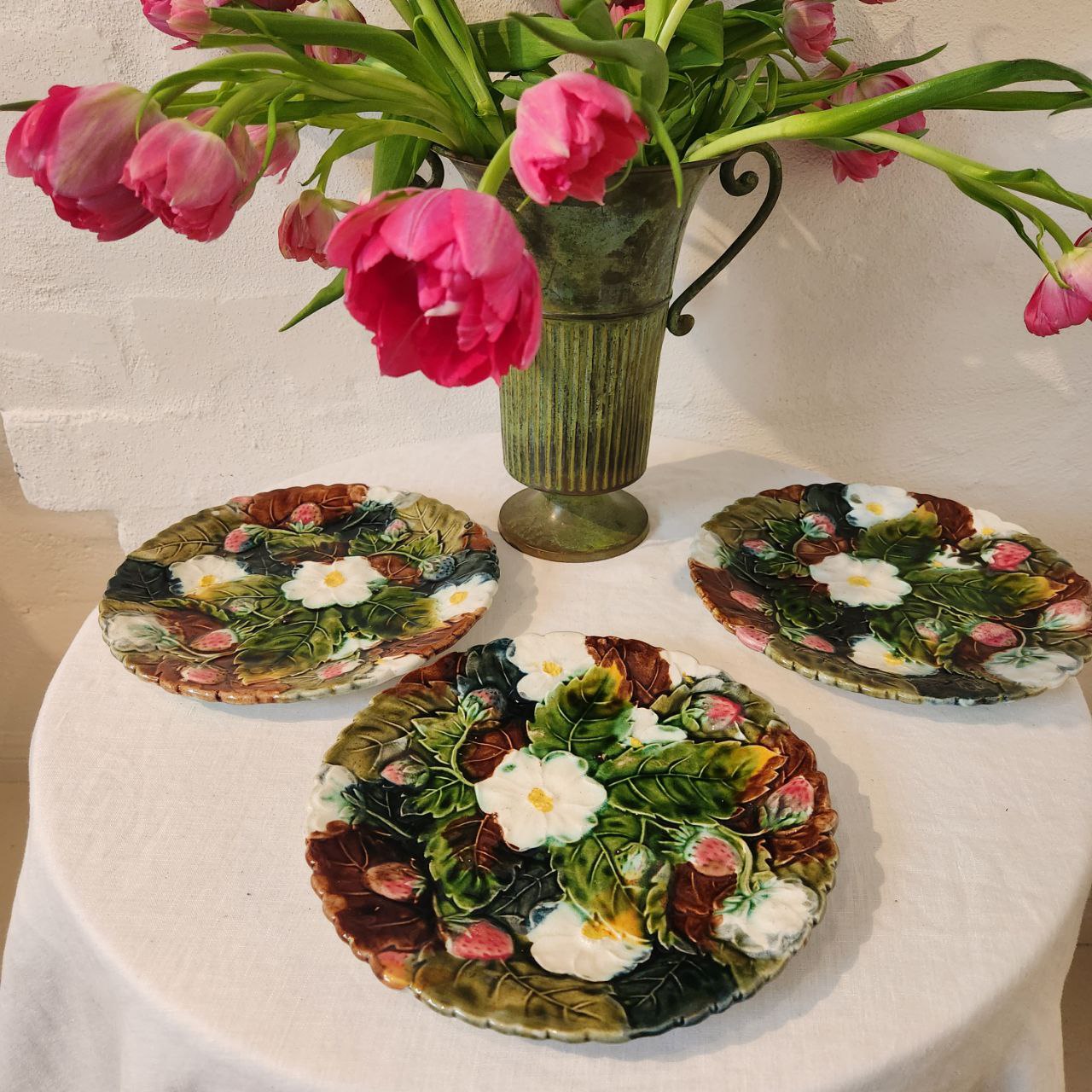 Set of 4 Antique 1880’s Majolica Strawberry Plates