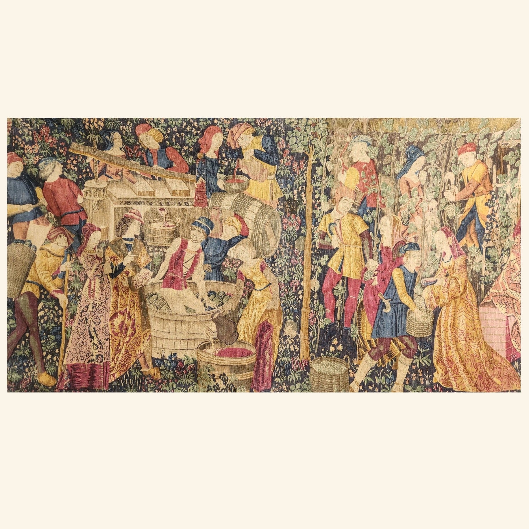 Vintage French Les Vendanges Hand Printed Tapestry