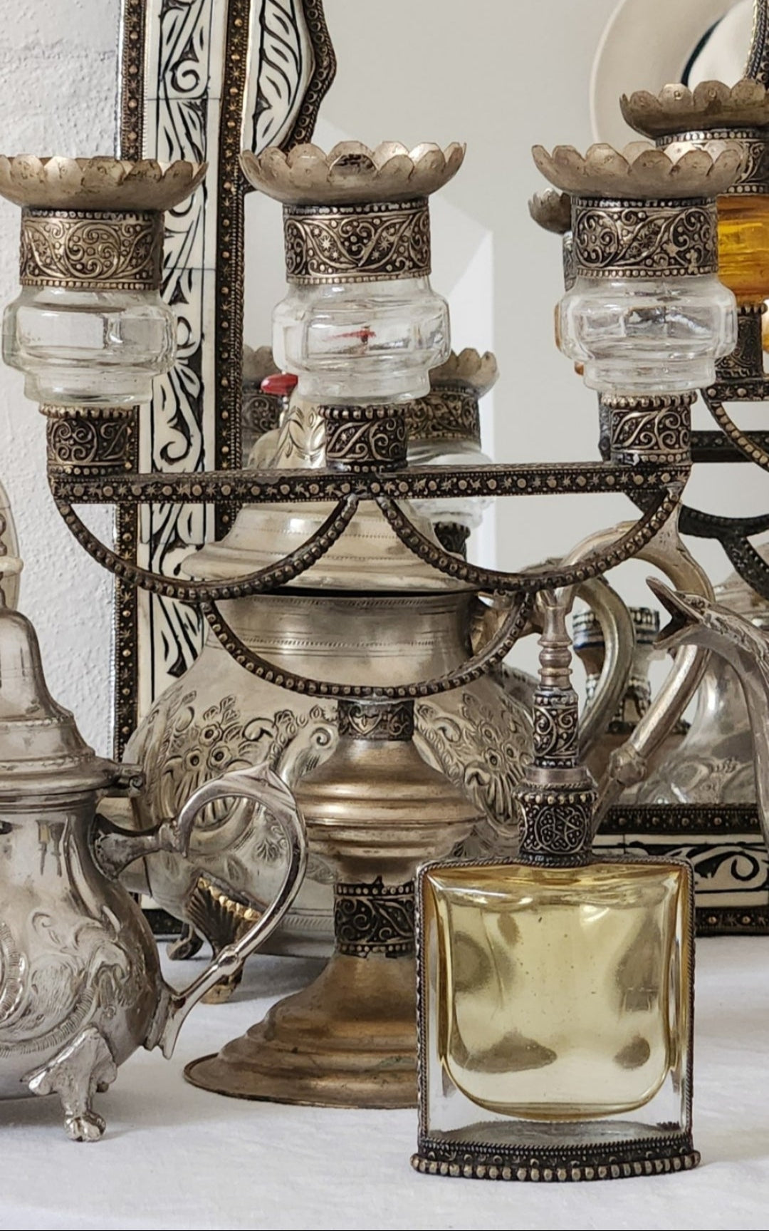 Vintage Glass & Metal Moroccan Candelabra