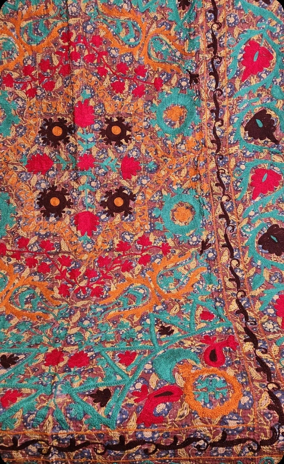 Suzani Vintage Kantha Throw - Aqua, Orange, Grape #2