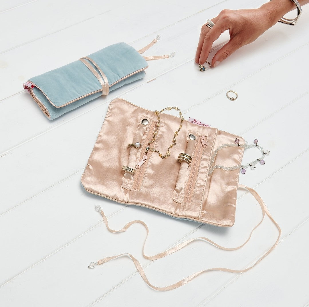 Velvet Jewellery Roll - Sky Blue