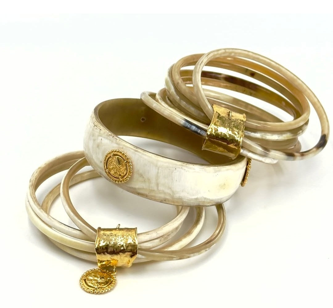 Buffalo Bangle Cluster of Four with Gold plated coin.