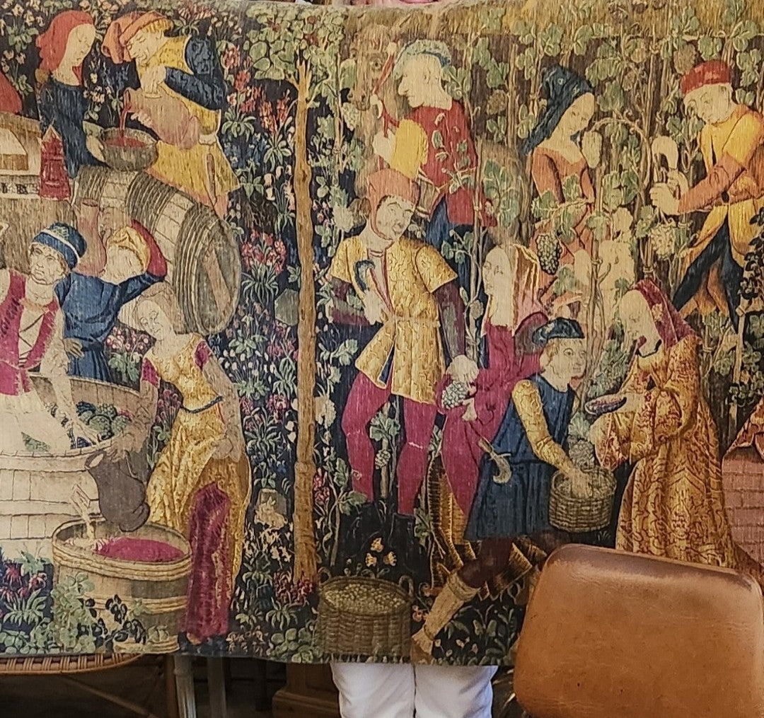Vintage French Les Vendanges Hand Printed Tapestry