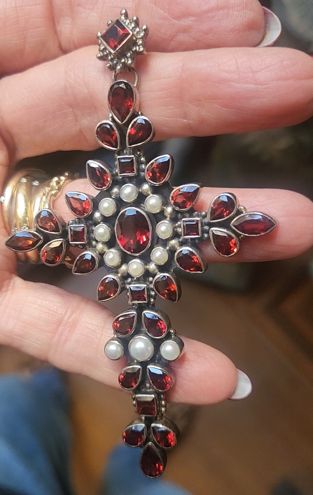 Vintage Nicky Butler Garnet and Pearl Pendant