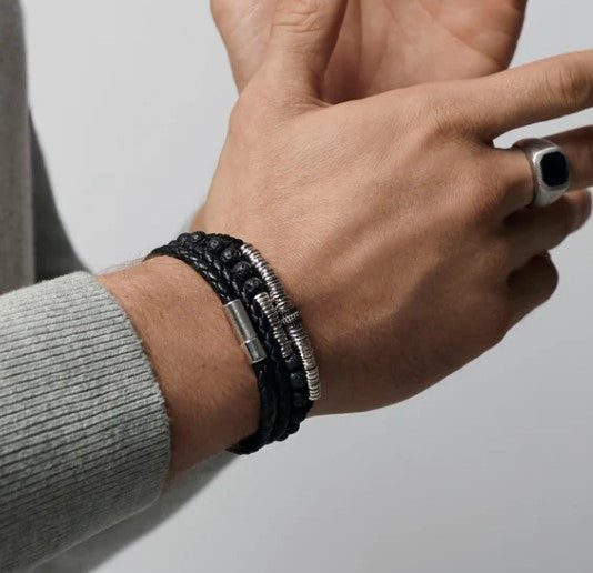 Classic Discs Bracelet with Black Agate and Sterling Silver