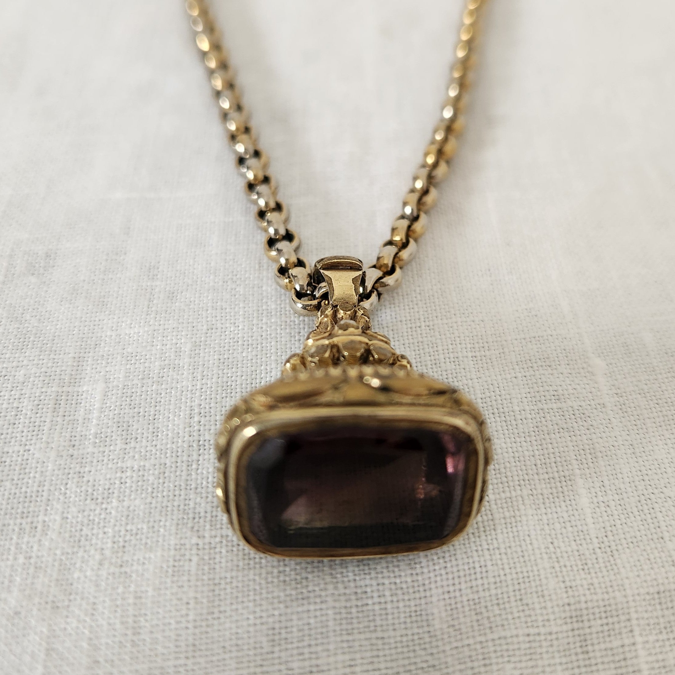 Antique Gilded Silver Amethyst Fob Pendant
