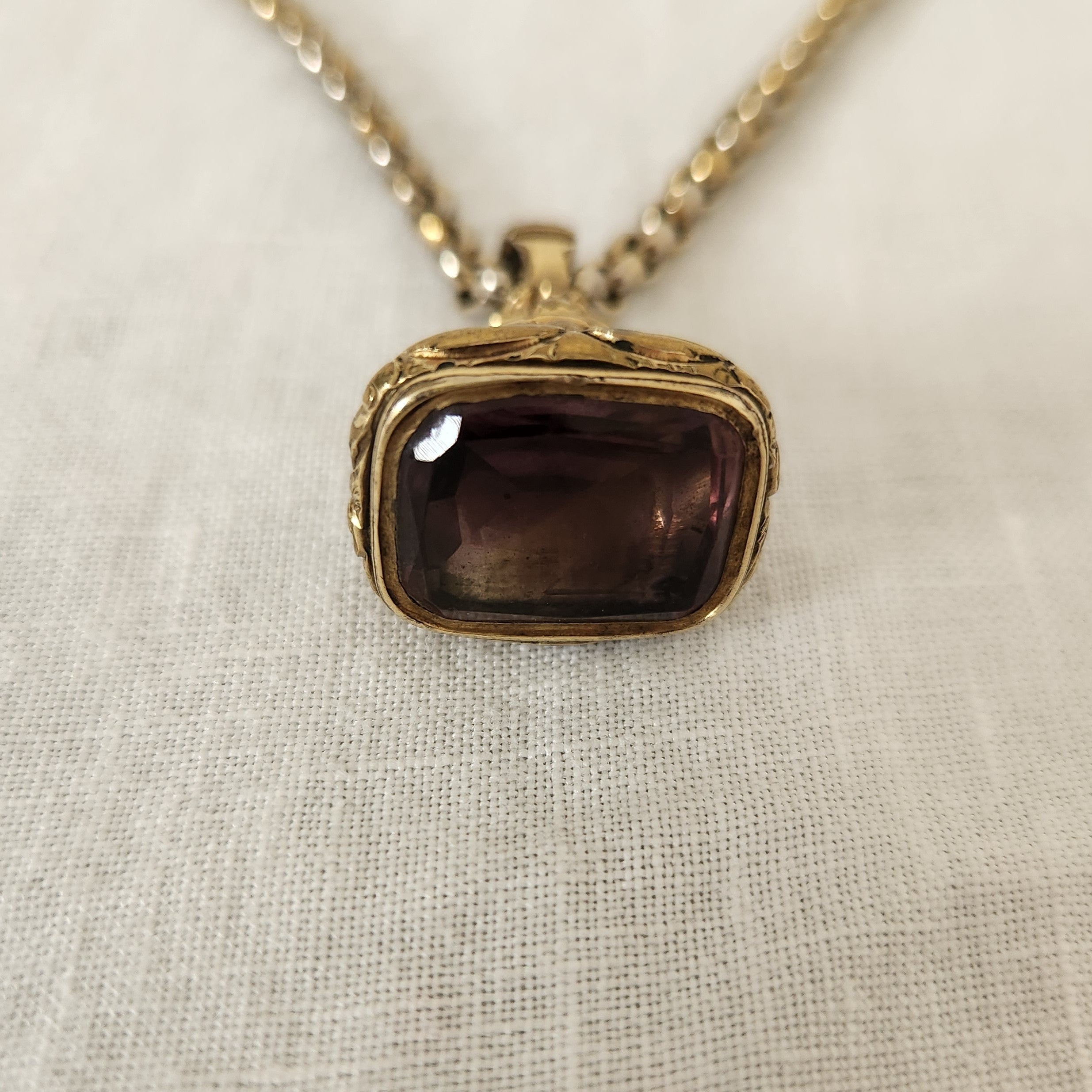 Antique Gilded Silver Amethyst Fob Pendant
