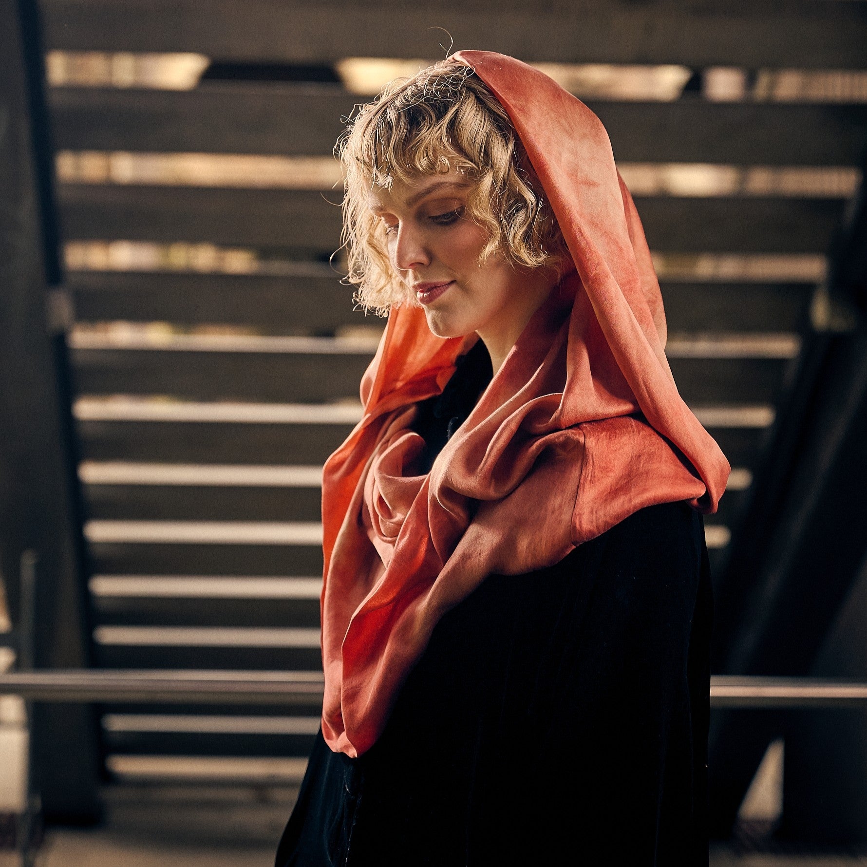 Coral Red Silk Scarf / Snood