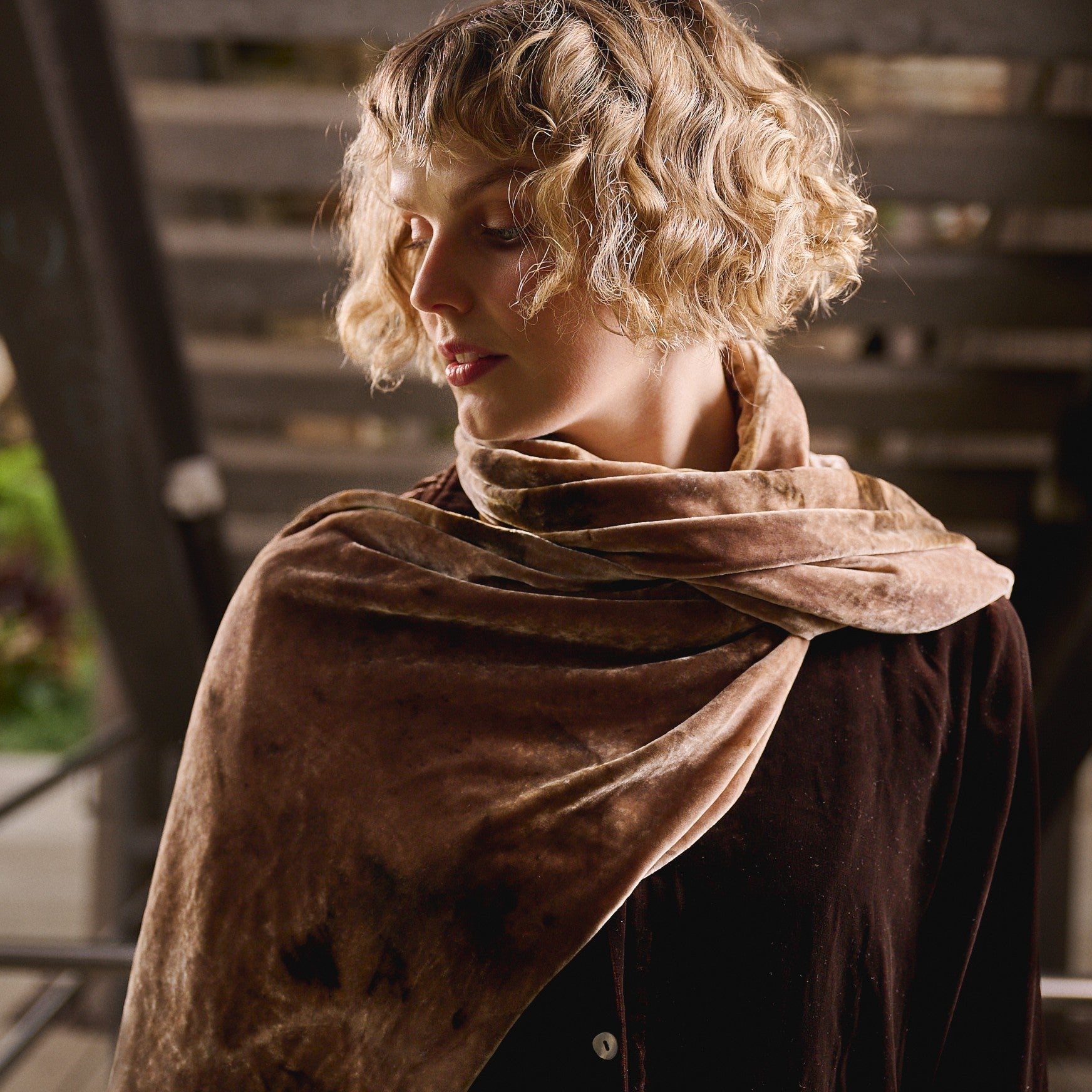 Nougat Silk Velvet Scarf