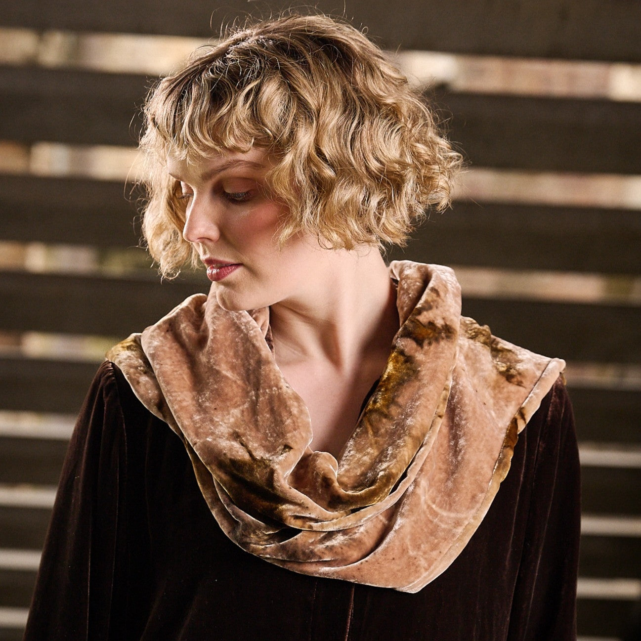 Nougat Silk Velvet Scarf