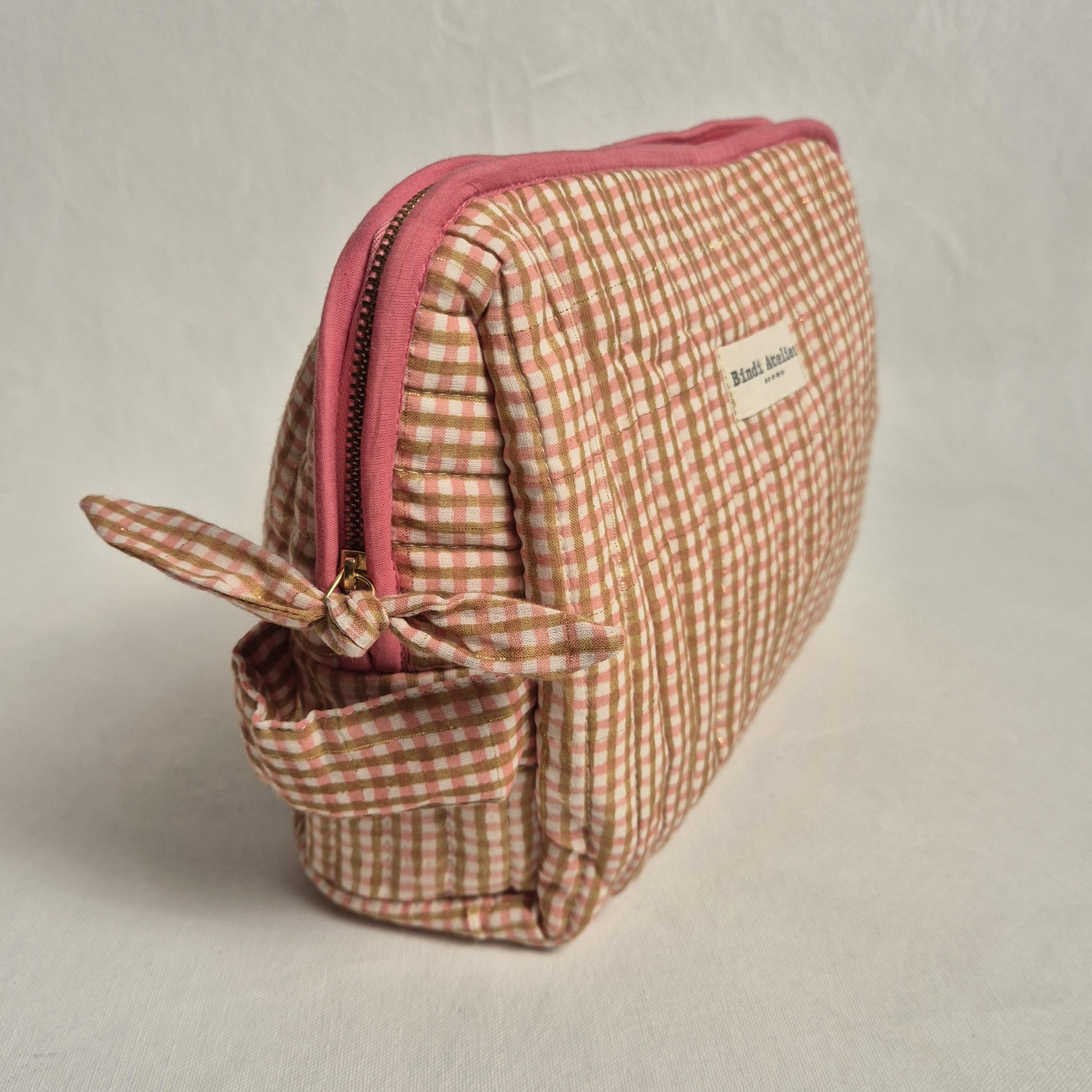 Caramel French gingham print toiletry bag