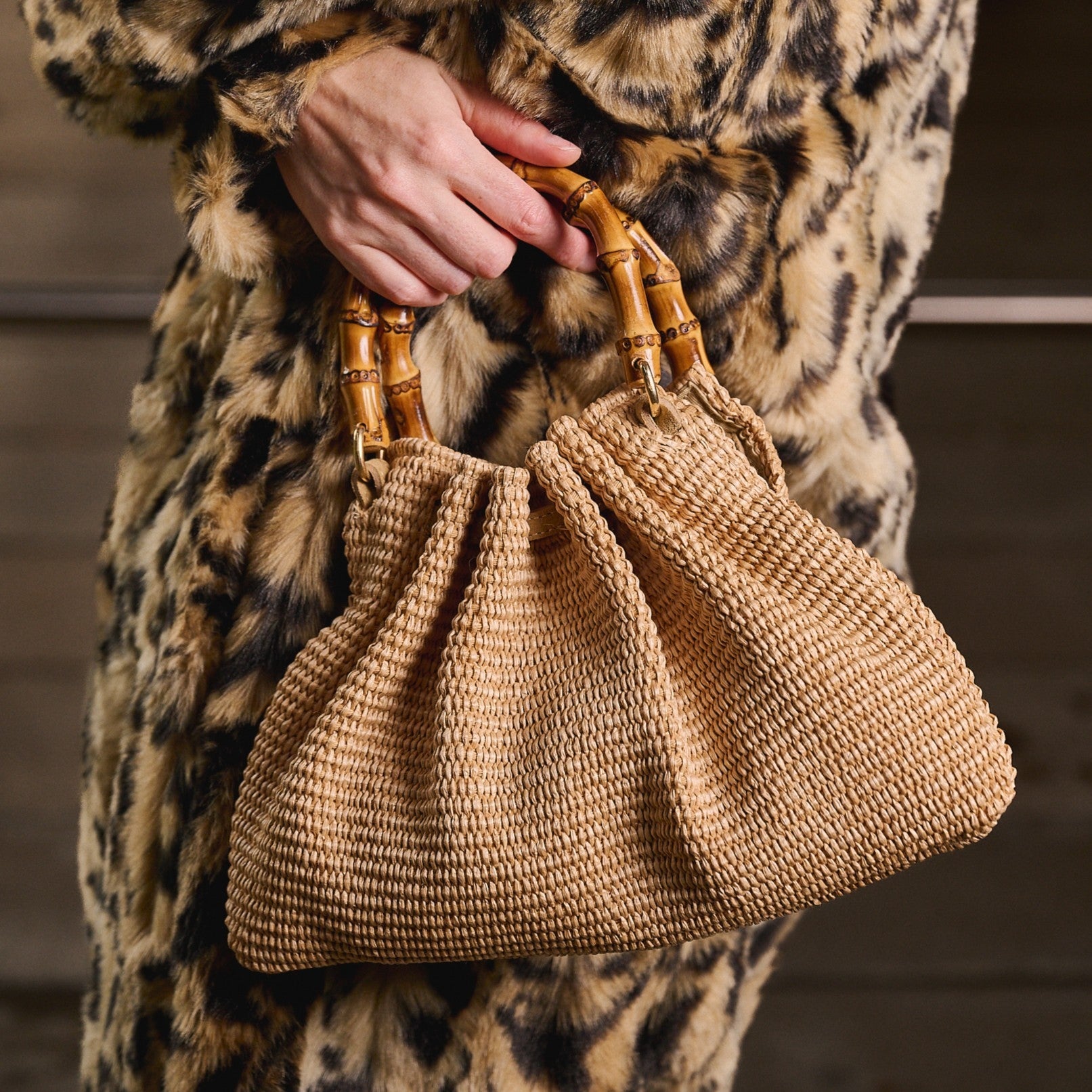 Iris Woven Bag with Bamboo Handle