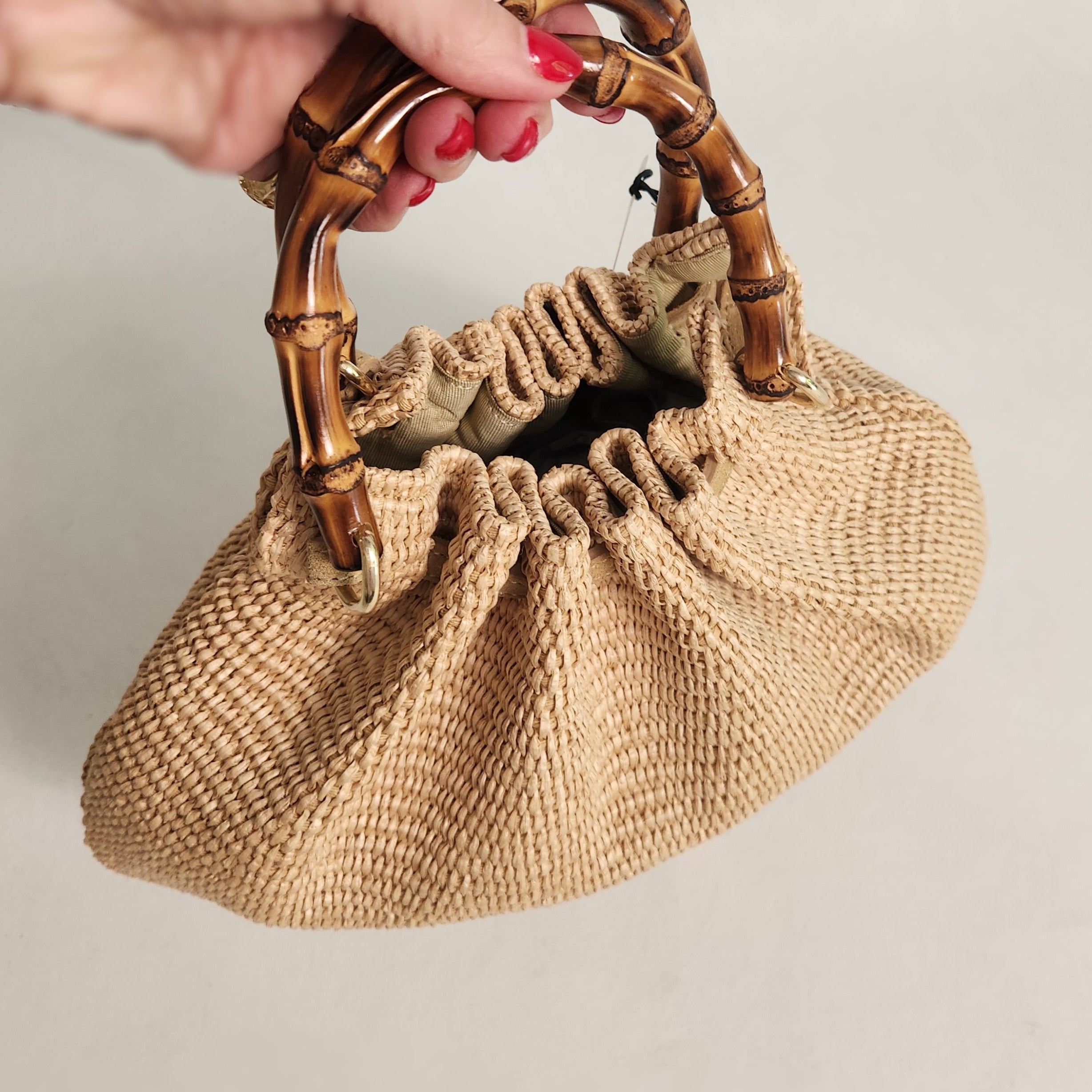 Iris Woven Bag with Bamboo Handle