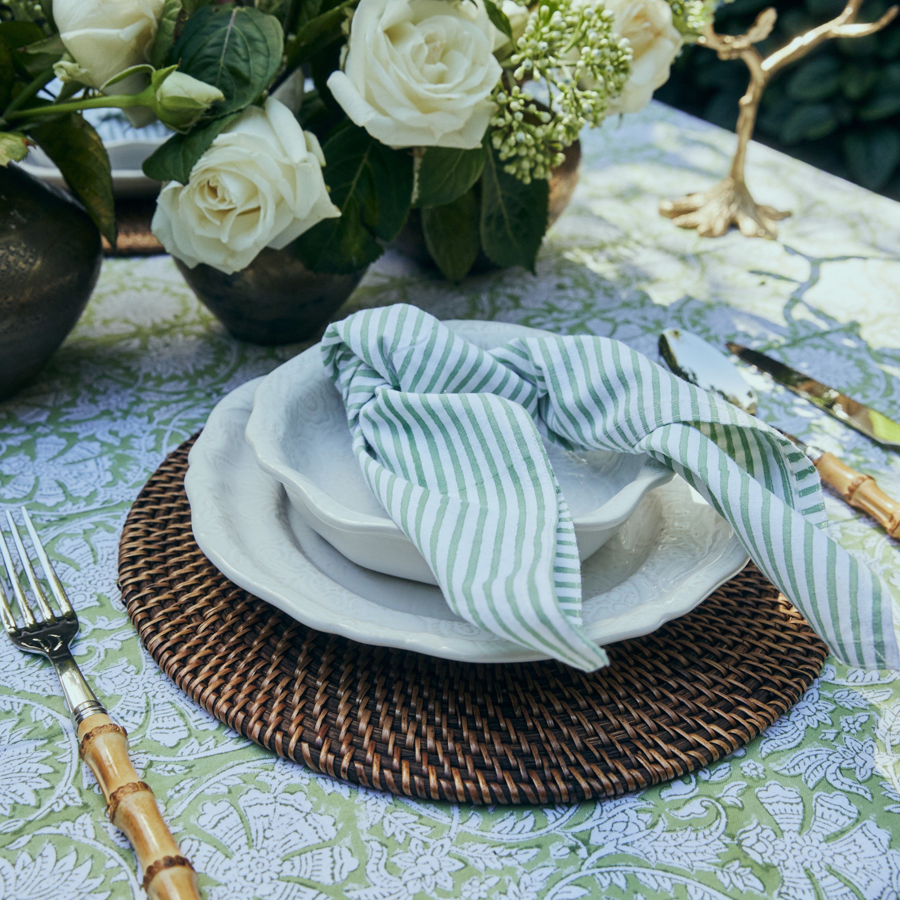 Cotton Napkins - Summer Green Stripe