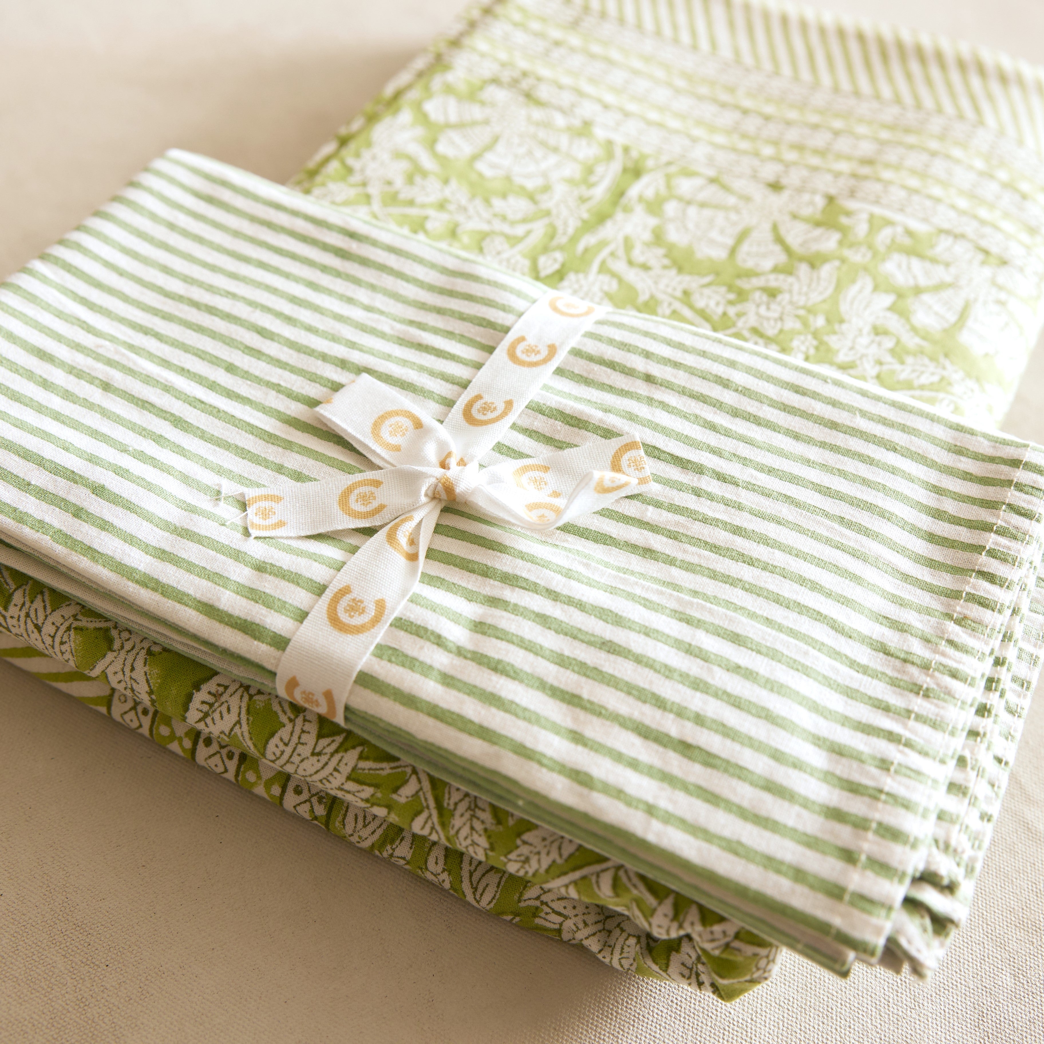 Cotton Napkins - Summer Green Stripe