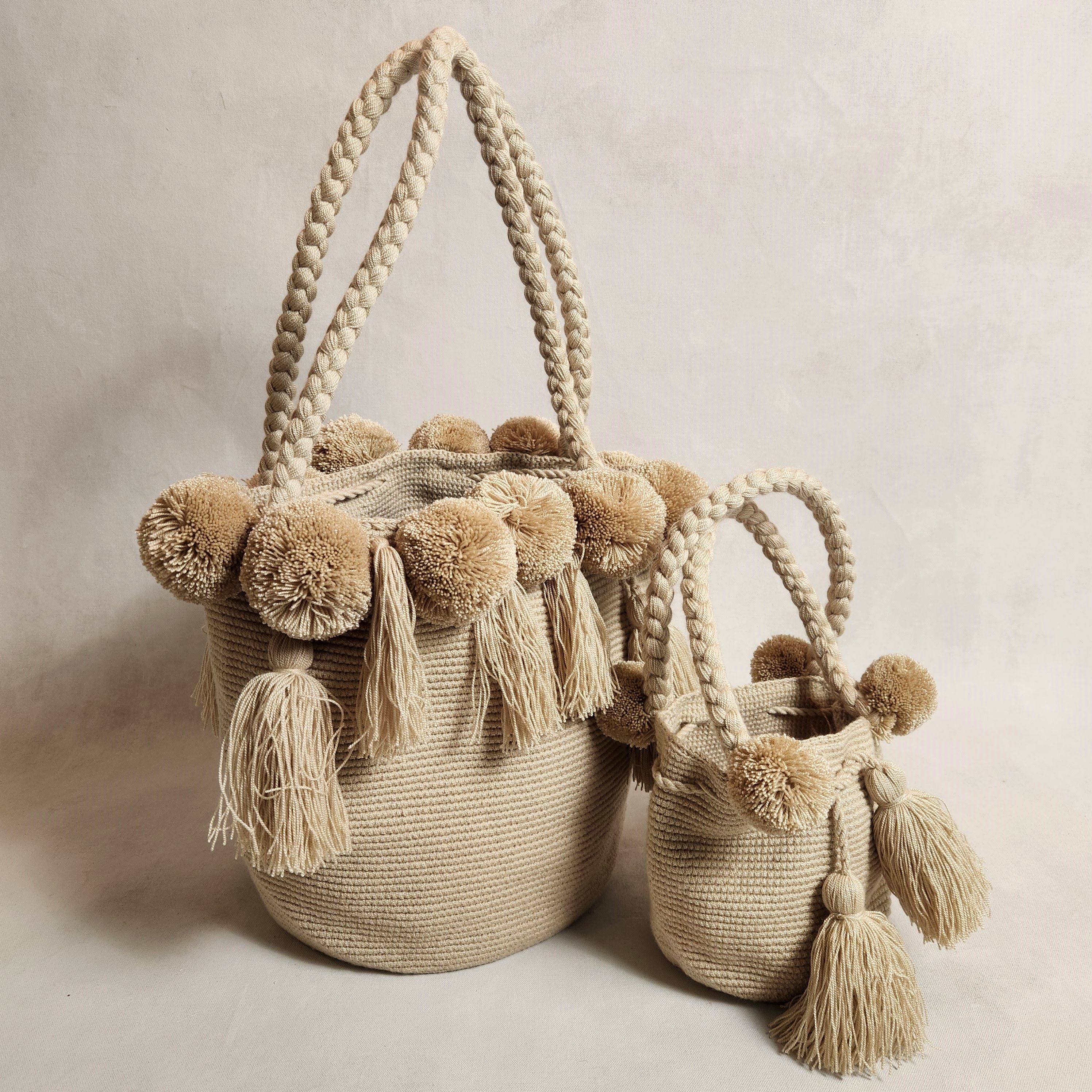 Wayuu Pom Pom Large Bag - Cream