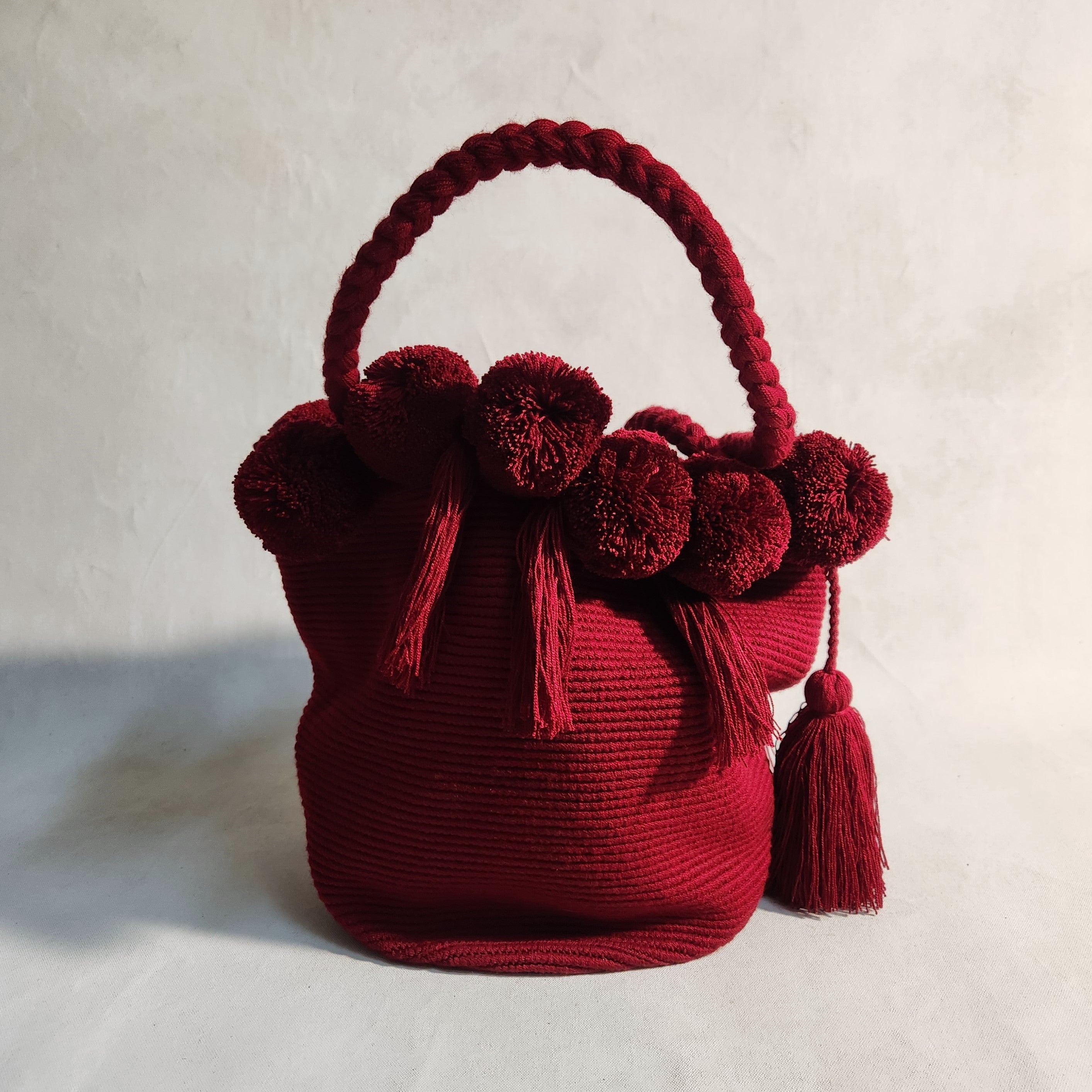 Wayuu Pom Pom Large Bag - Crimson Caufie