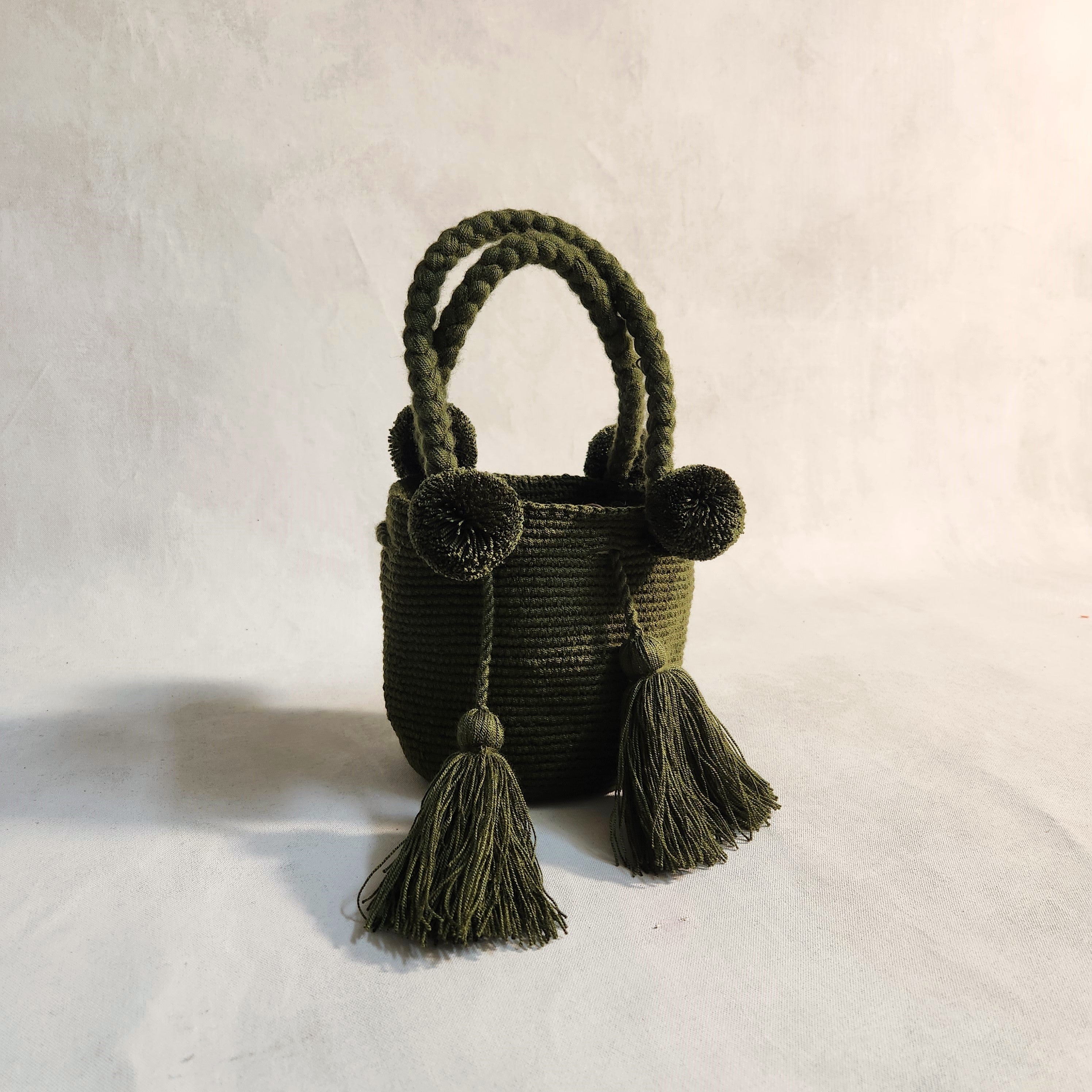 Wayuu Pom Pom Small Bag - Olive
