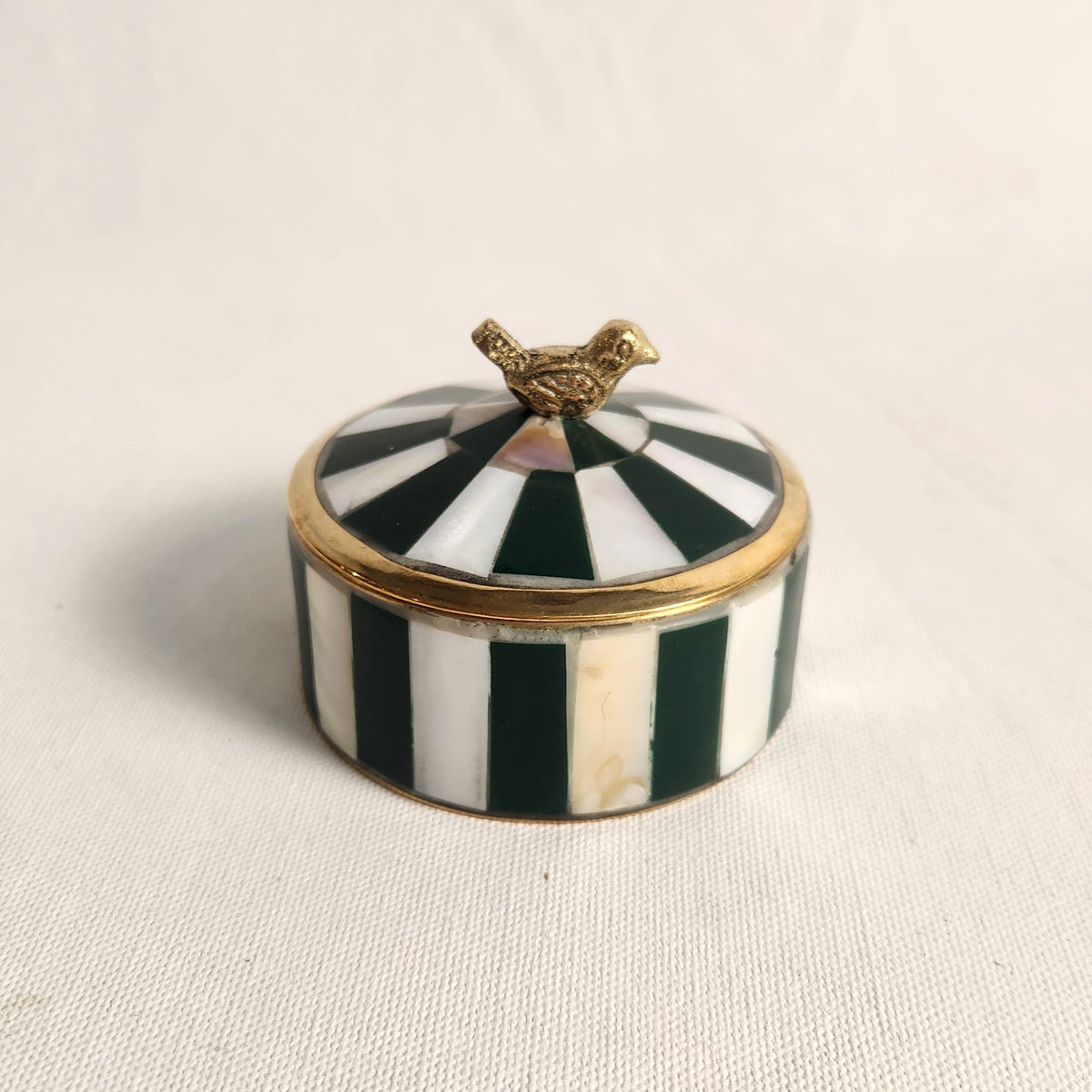 Green striped small brass box