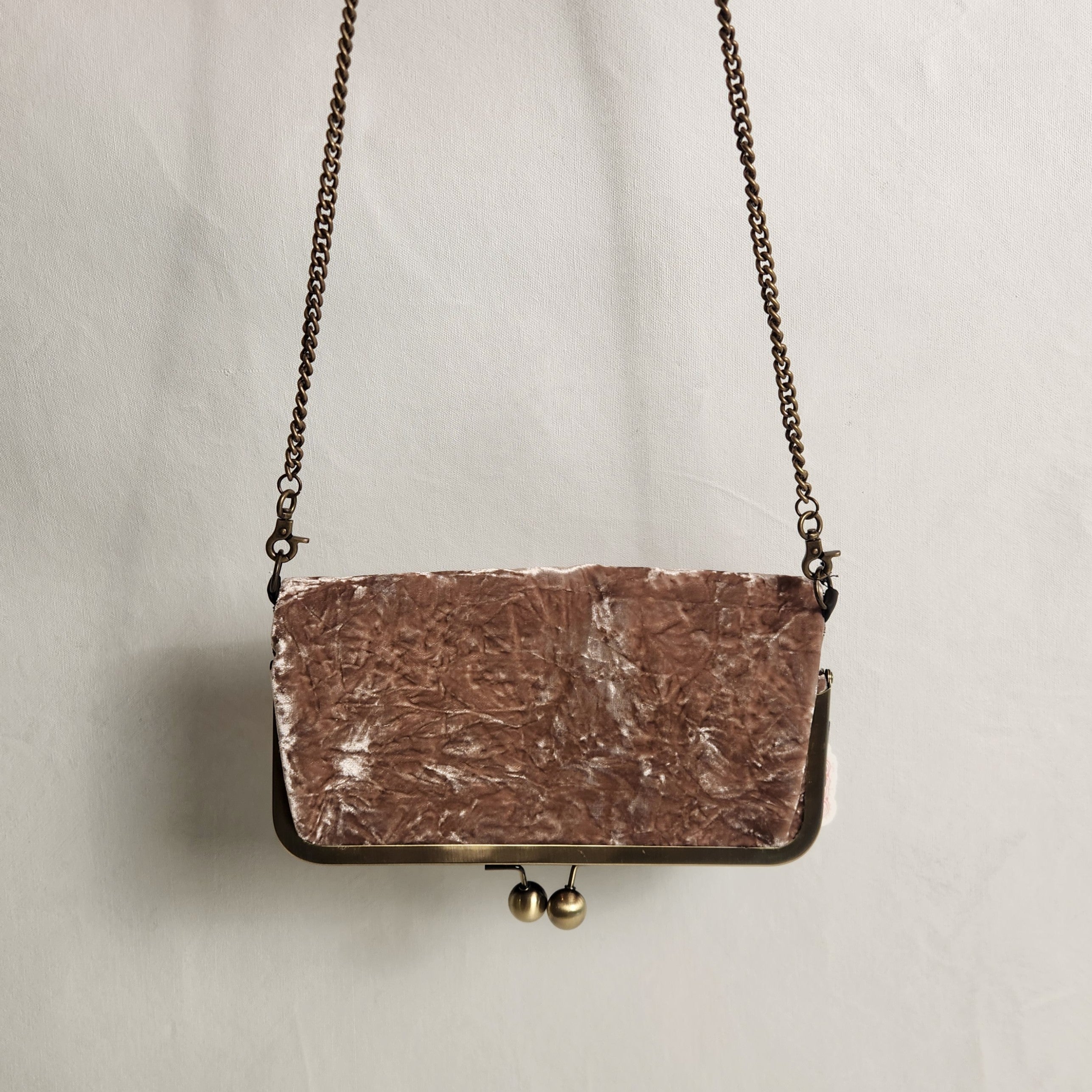 Nora Crossbody /Clutch Bag - Crushed Cinnamon Pink Velvet and Chocolate