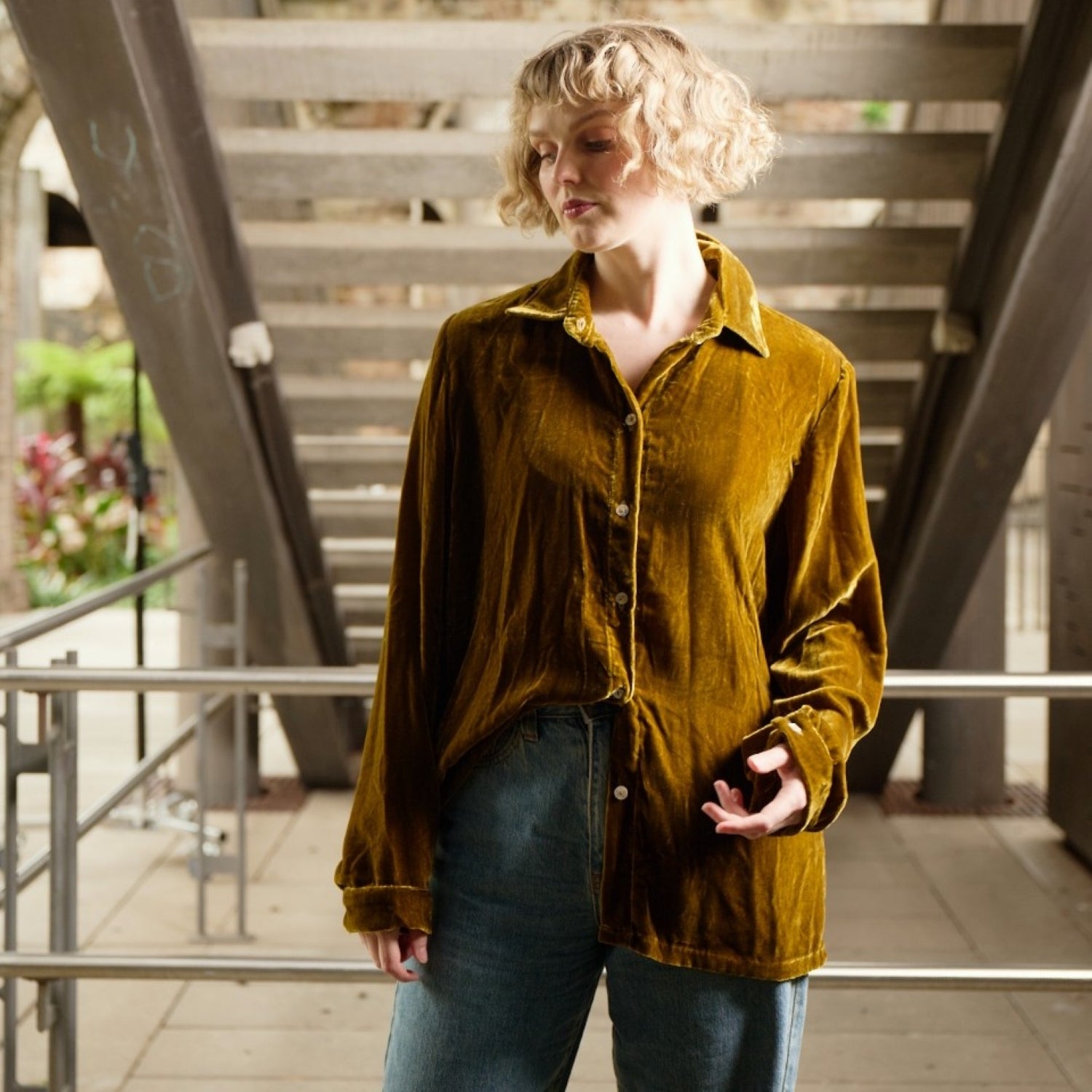 Fern Green Silk Velvet Shirt