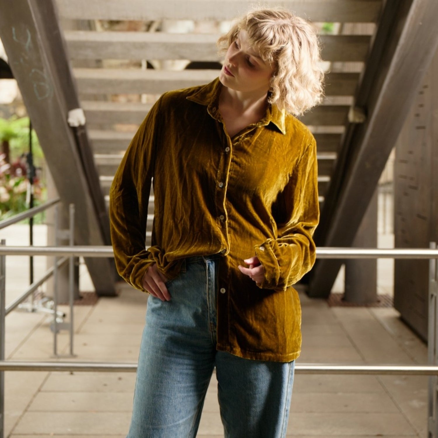 Fern Green Silk Velvet Shirt