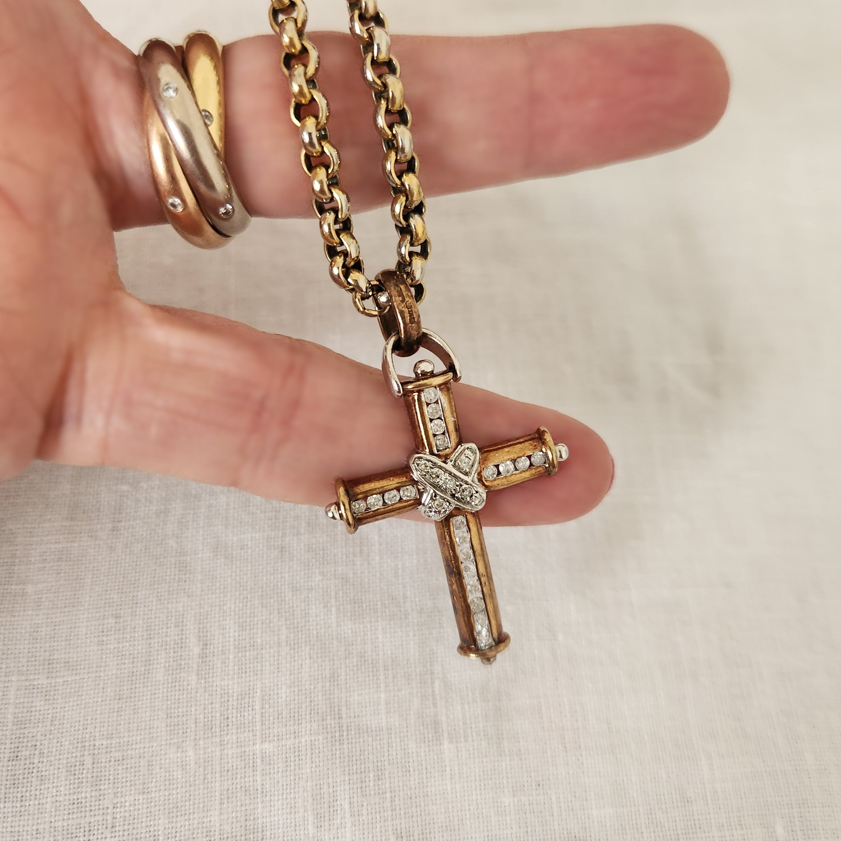 Antique 9ct Rose Gold and Diamond Cross Pendant