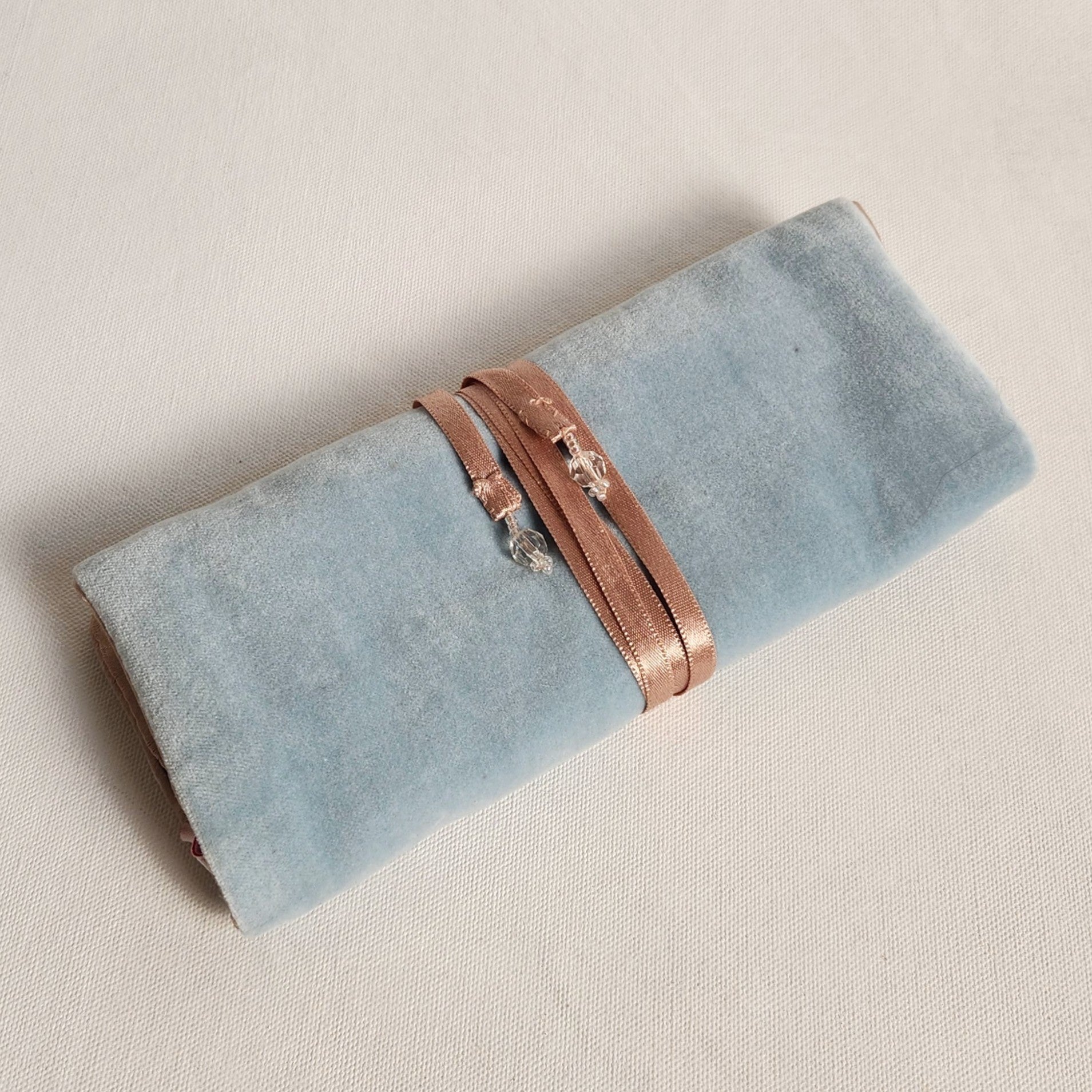 Velvet Jewellery Roll - Sky Blue