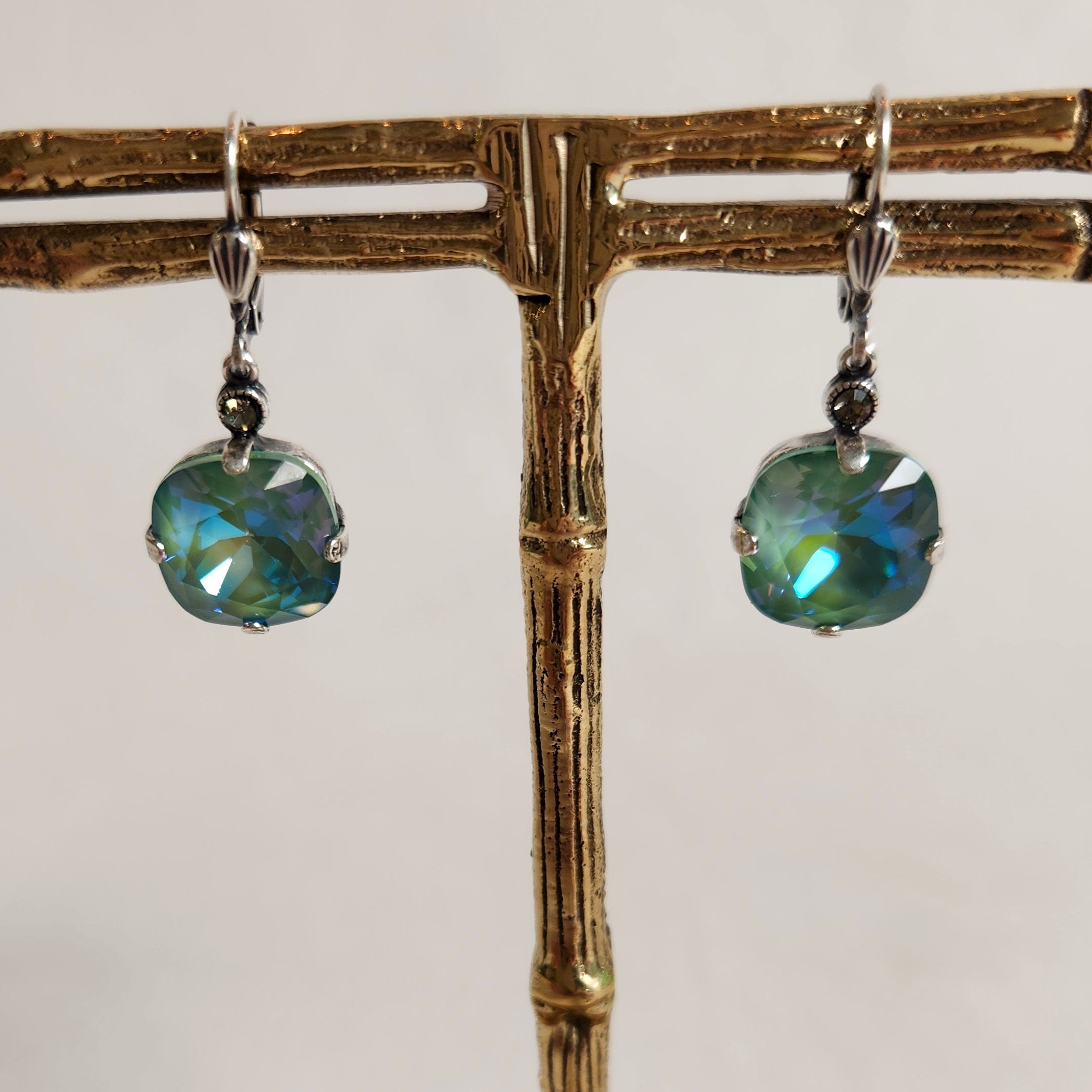 Florence- Sage Crystal Silver Earrings