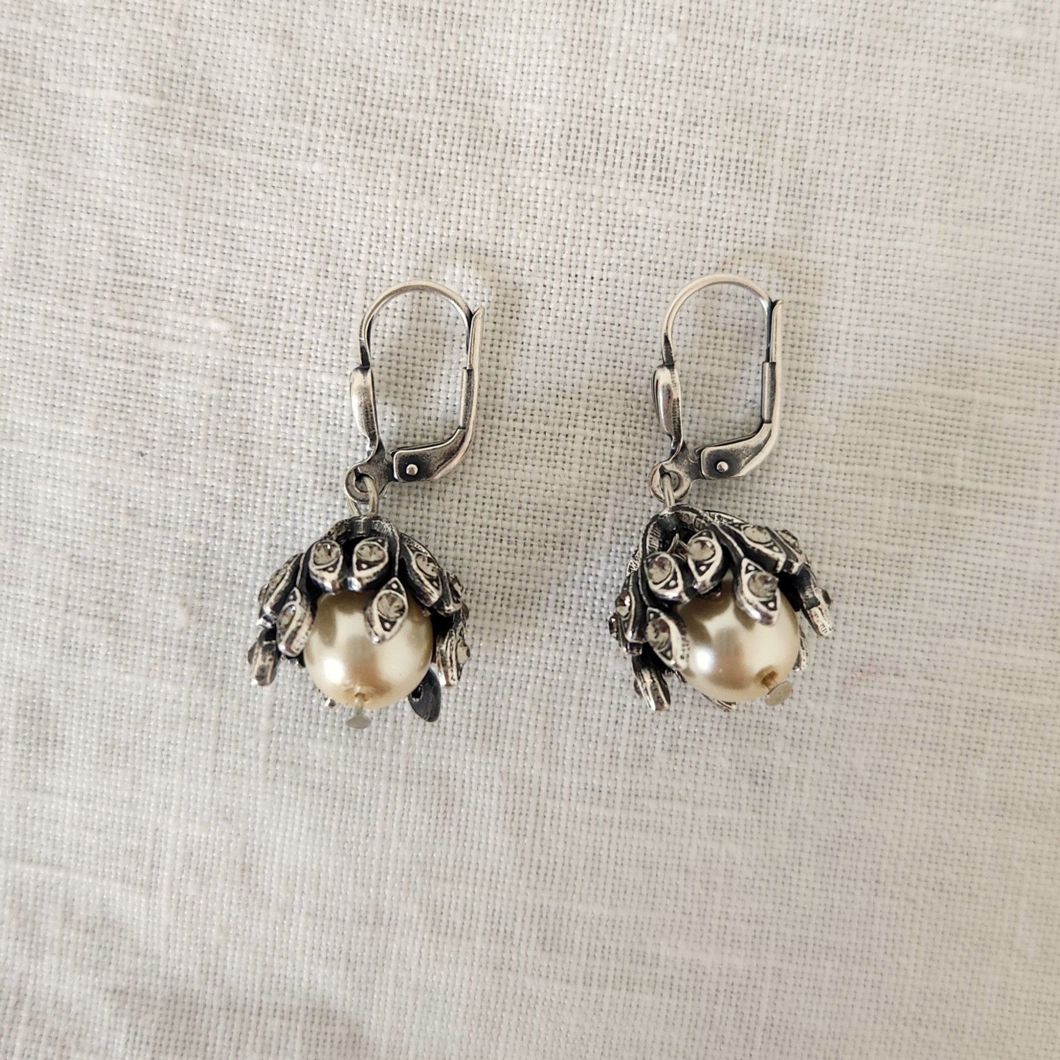 Ines - Classic Pearl, Crystal and Silver earrings