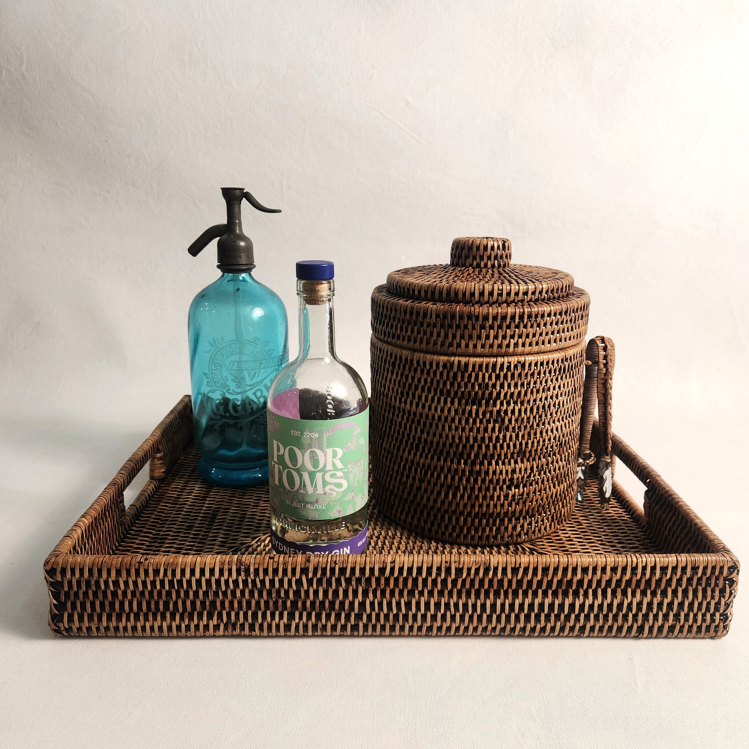 Rattan Ice Bucket with tongs