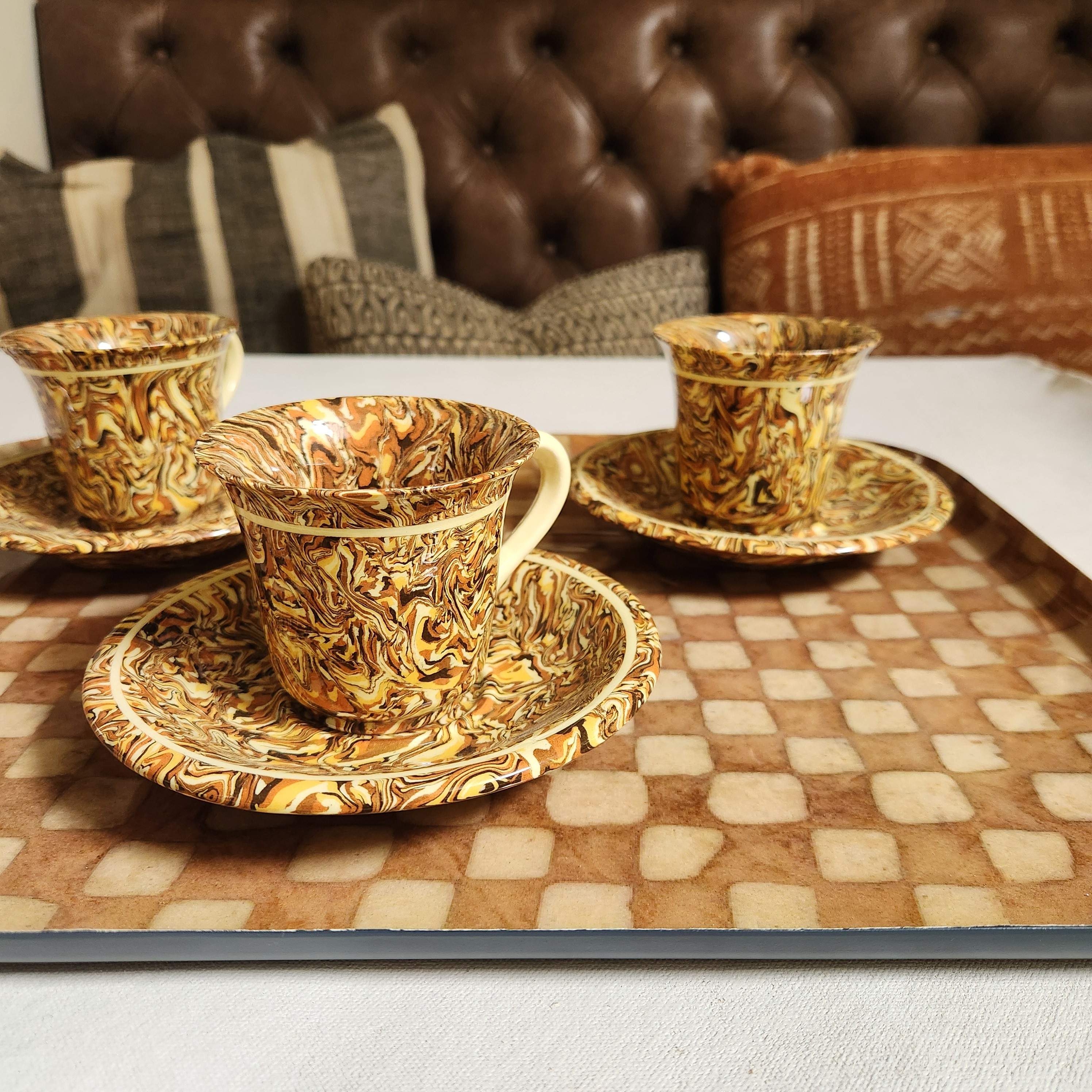 Large Enamelled Tray - Carreaux