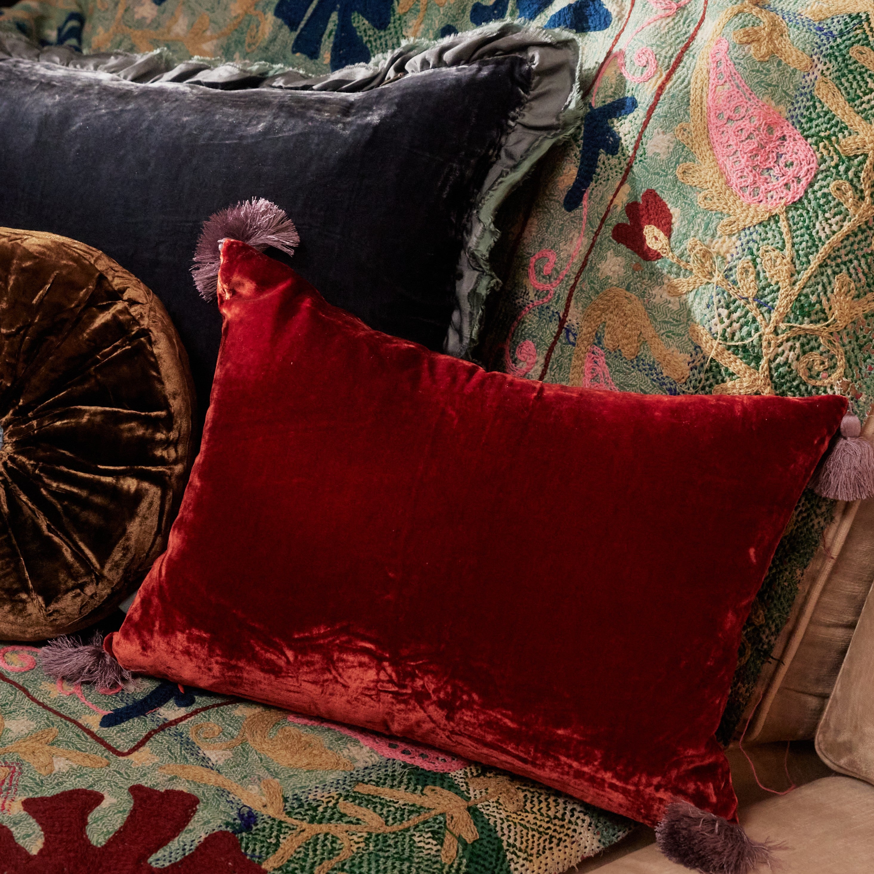 Pompom Cushion - Shanghai Red
