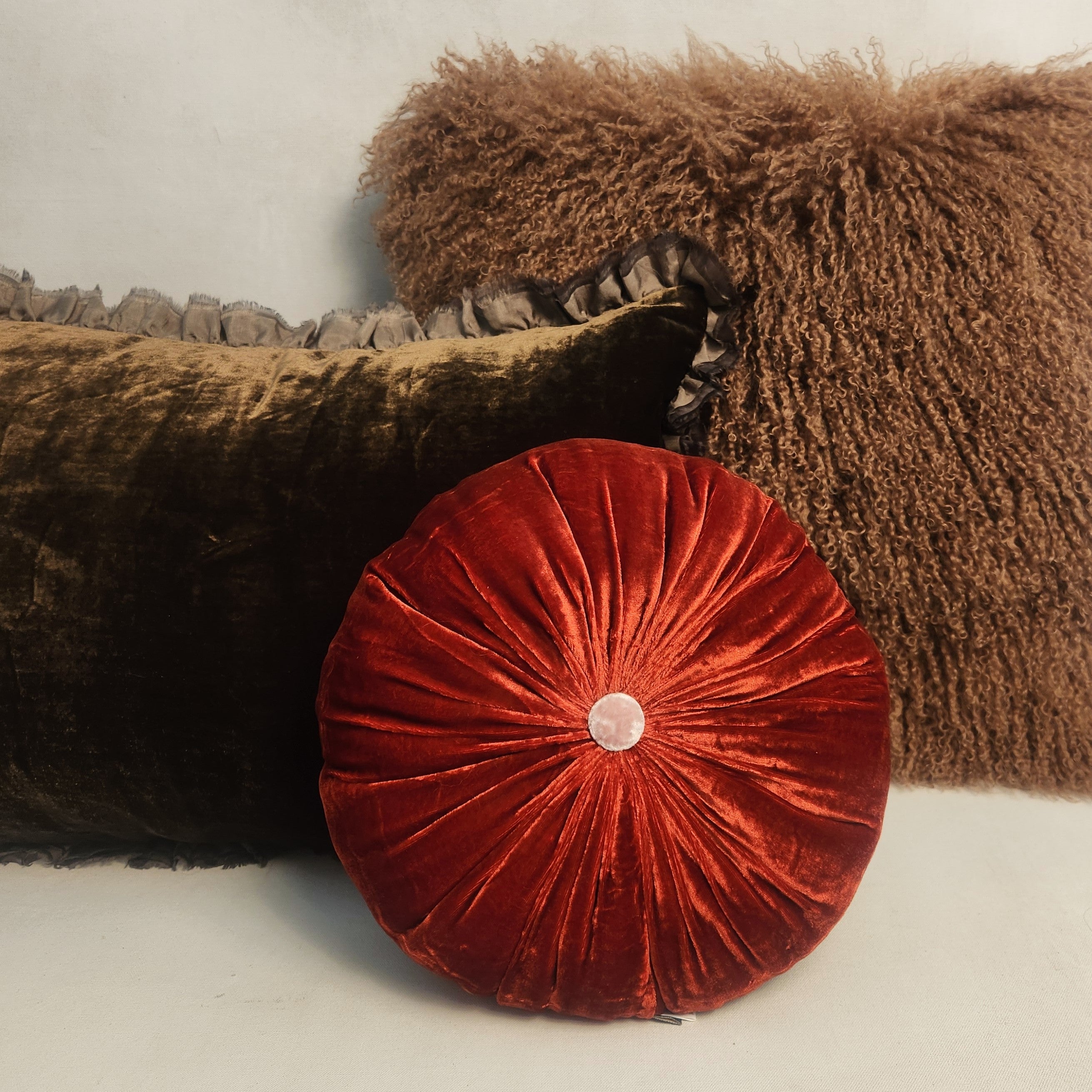 Seraphine Cushion with Silk Ruffle - Owaka Brown
