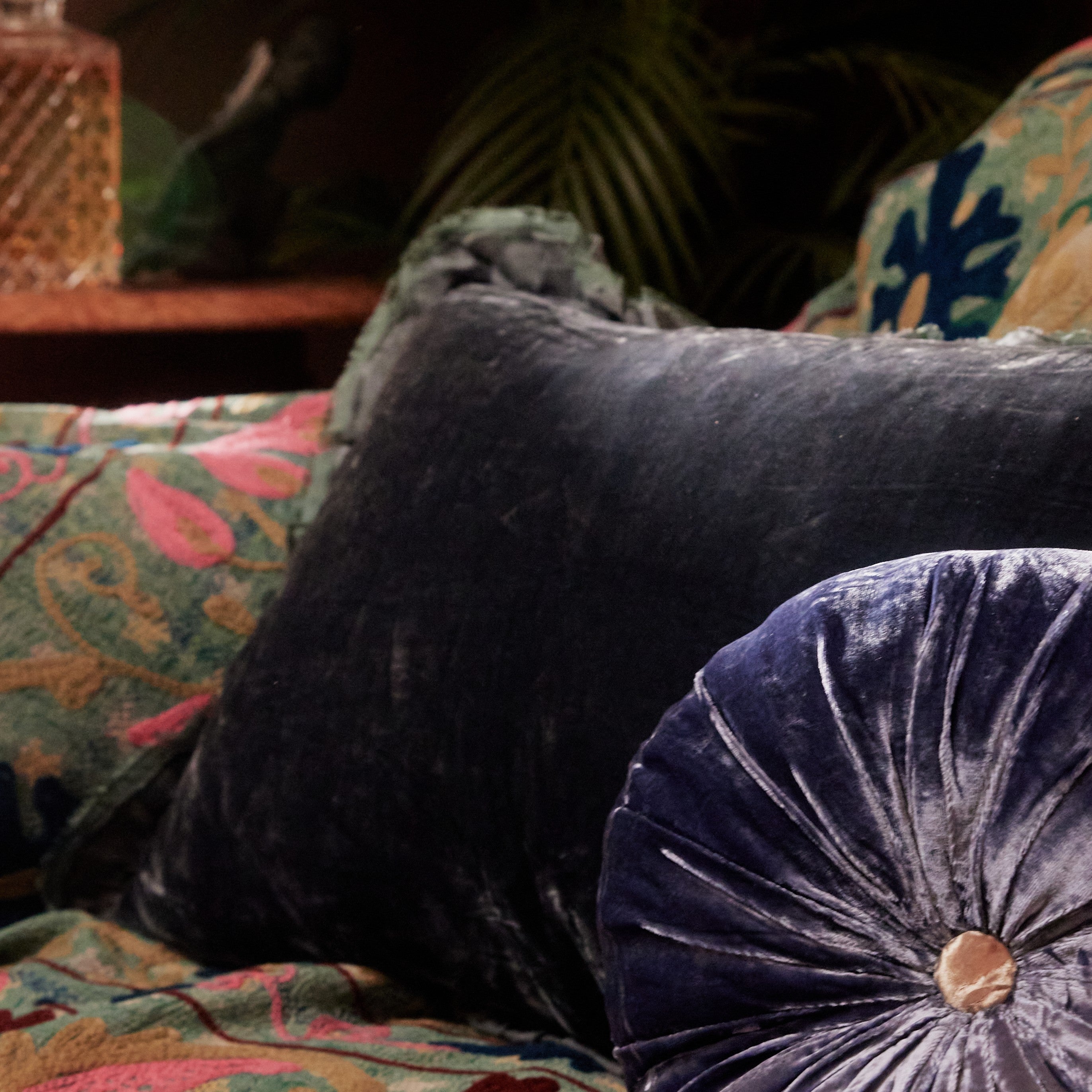 Seraphine Cushion with Silk Ruffle - Zurich Blue