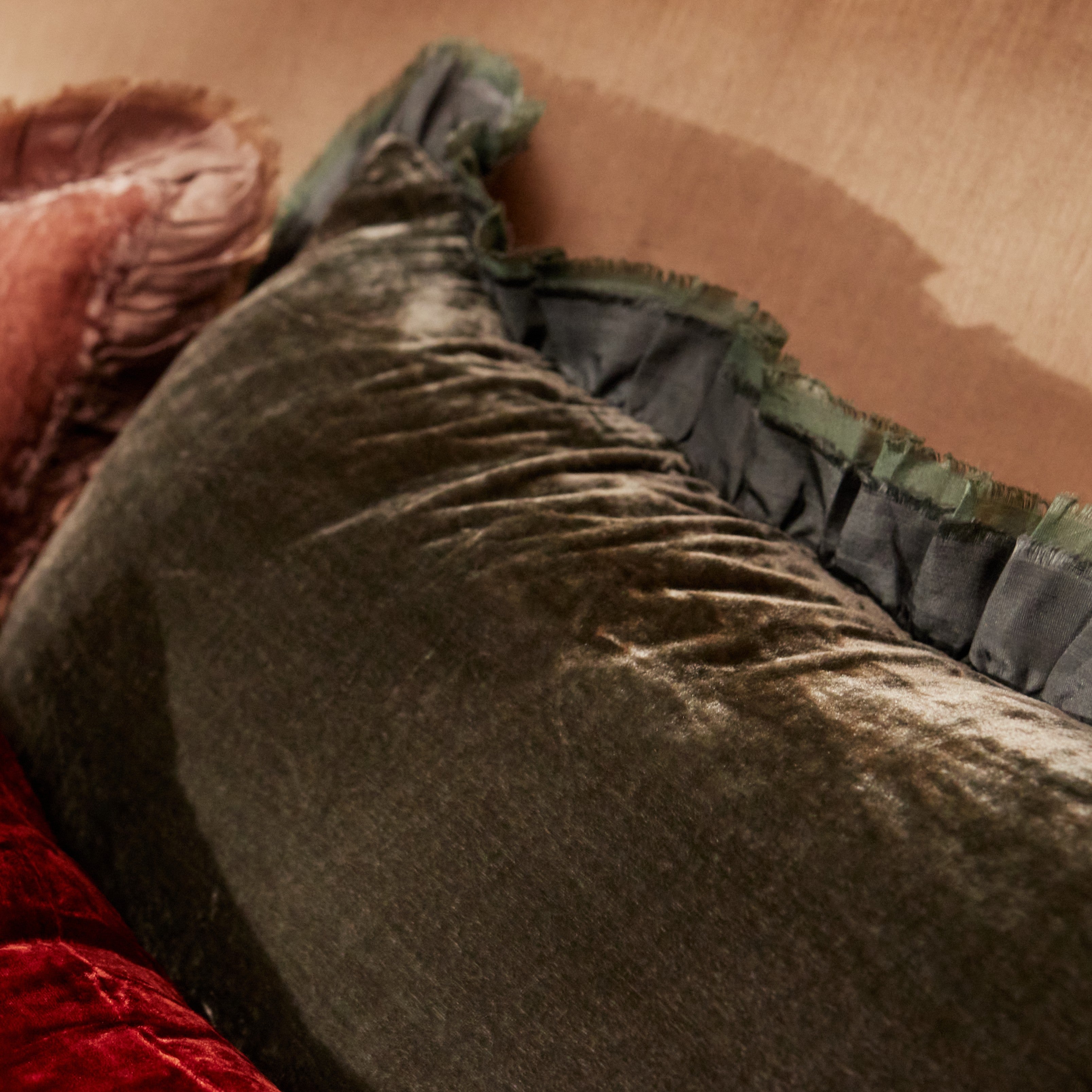 green rectangular silk velvet cushion