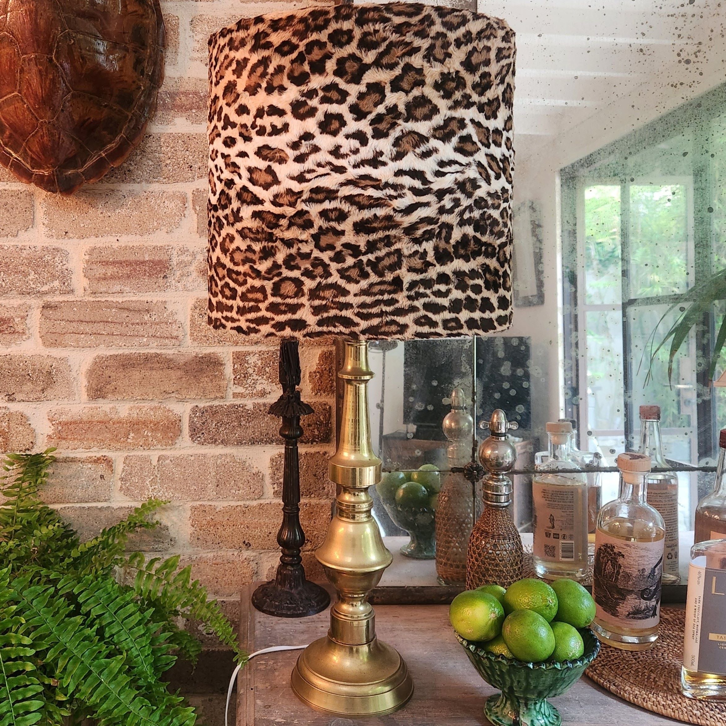 Fabulous Italian Faux Fur Leopard Lamp with Vintage Brass Base