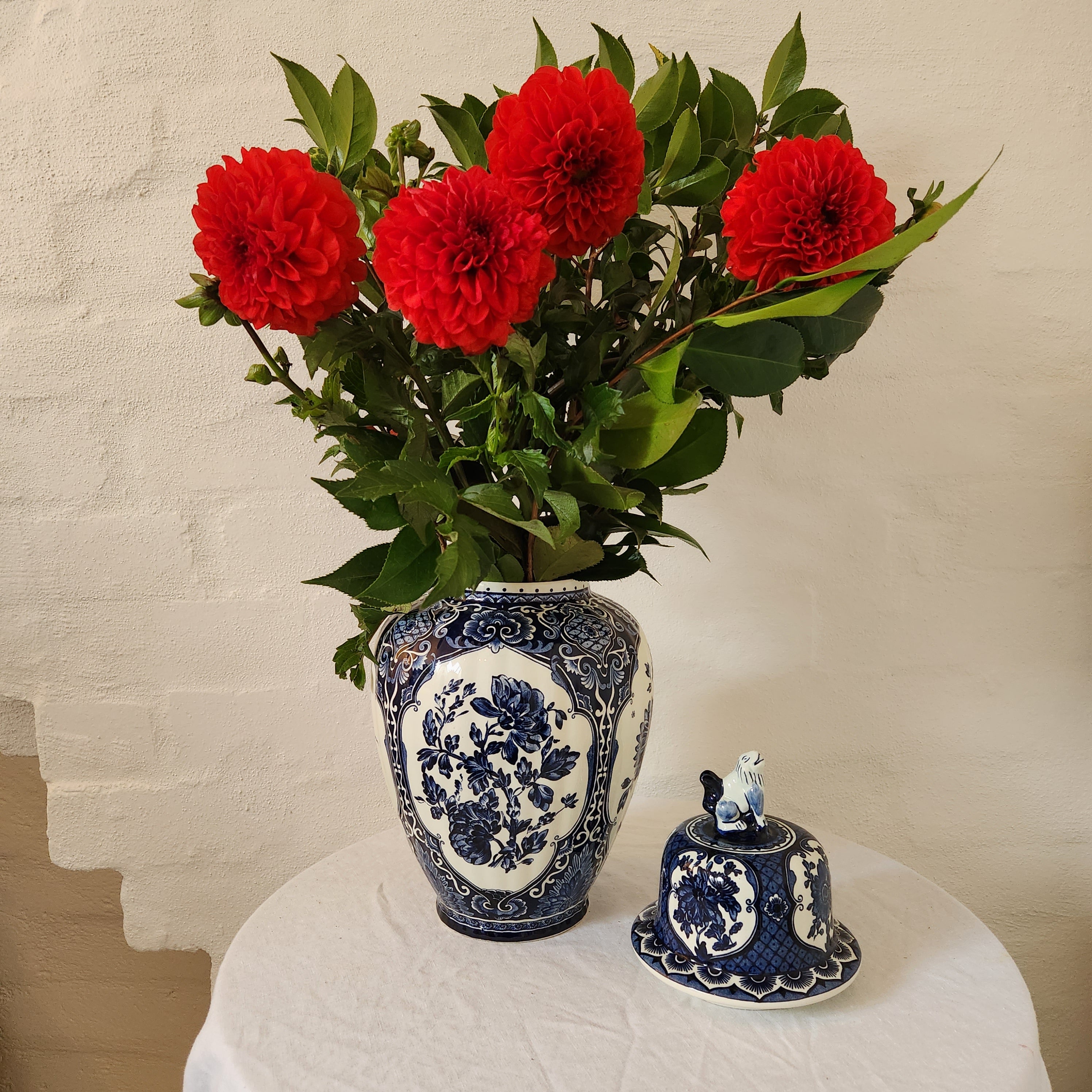 Delft Royal Sphinx Porcelain Vase with Dog Finial Lid by Boch