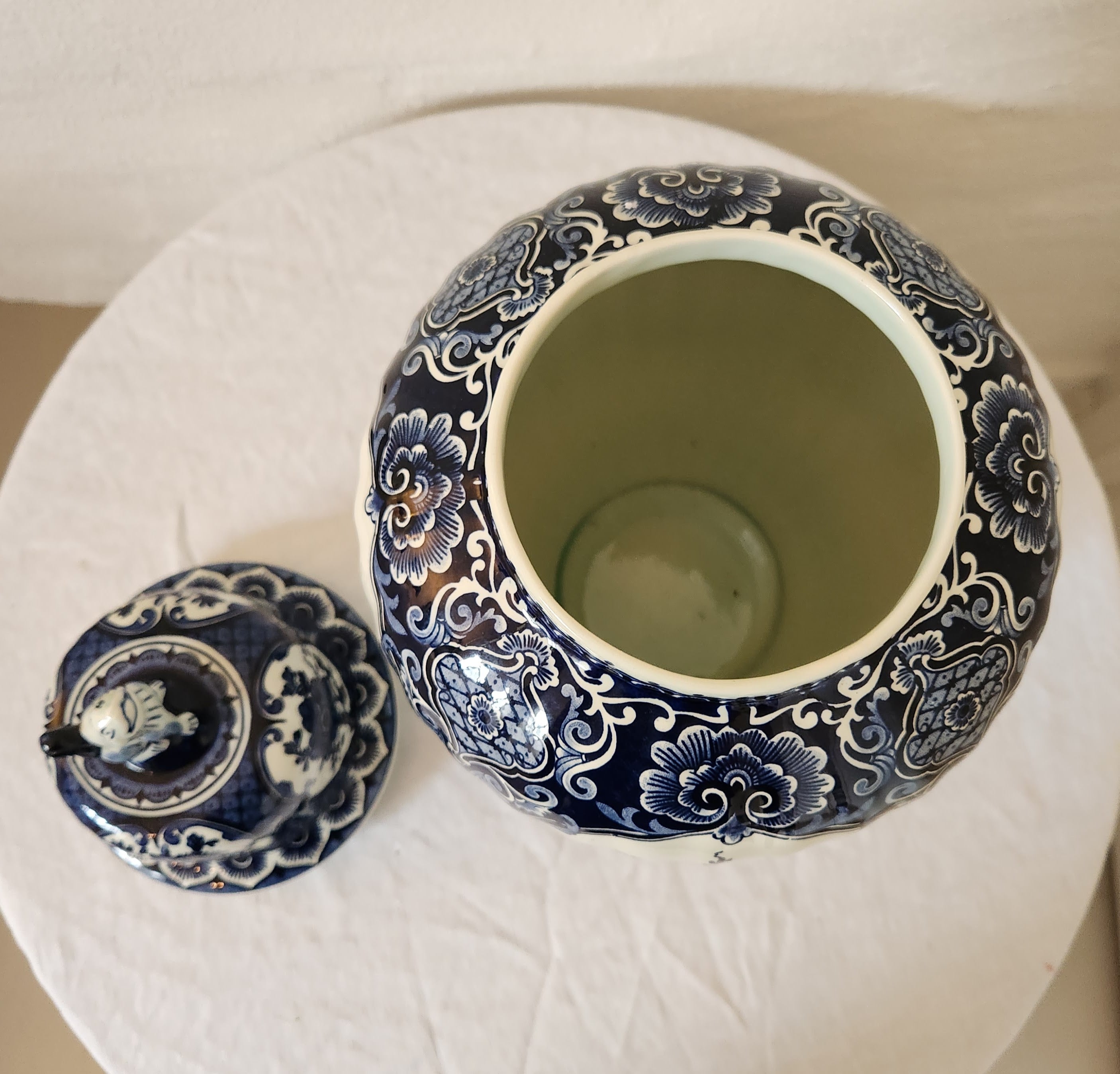 Delft Royal Sphinx Porcelain Vase with Dog Finial Lid by Boch