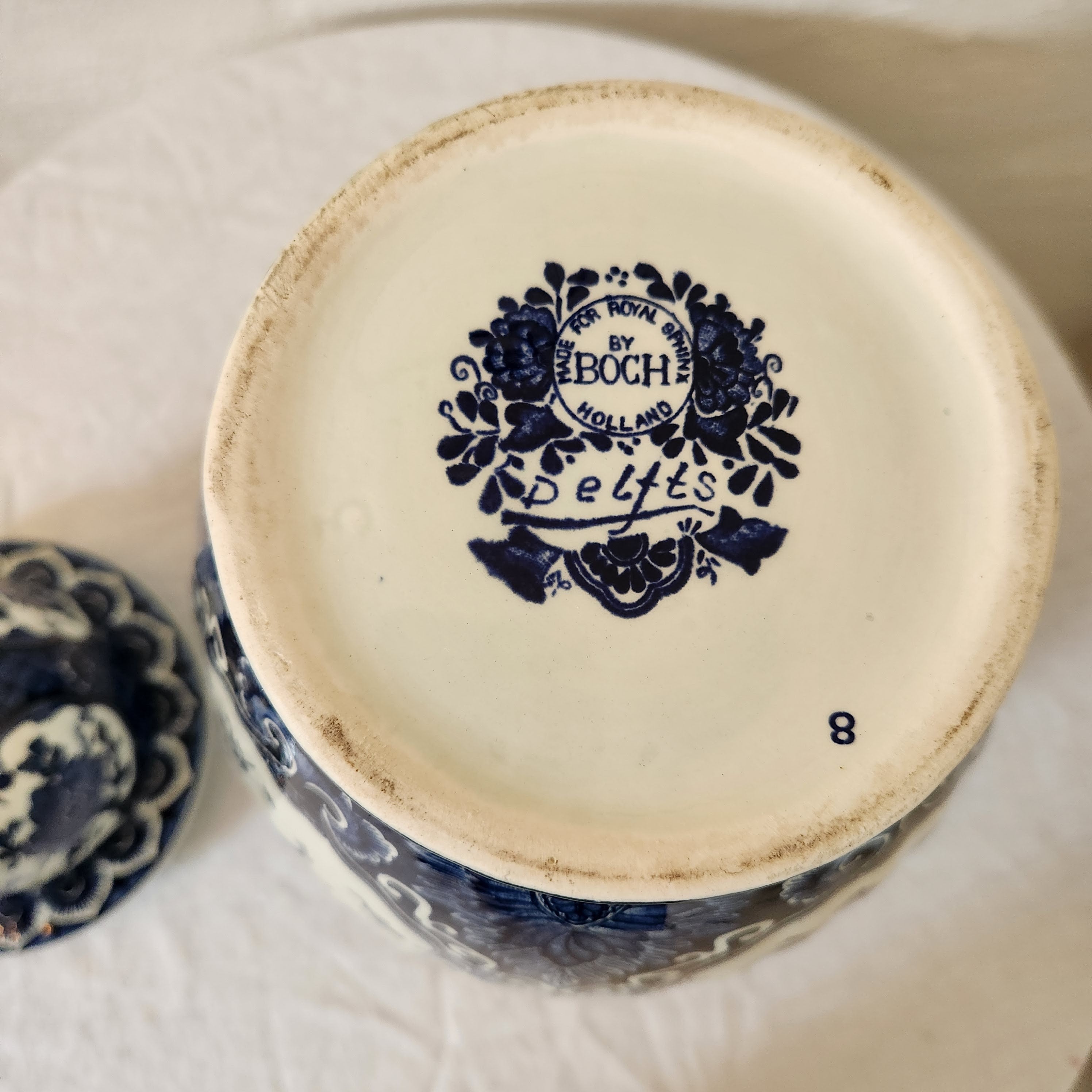 Delft Royal Sphinx Porcelain Vase with Dog Finial Lid by Boch